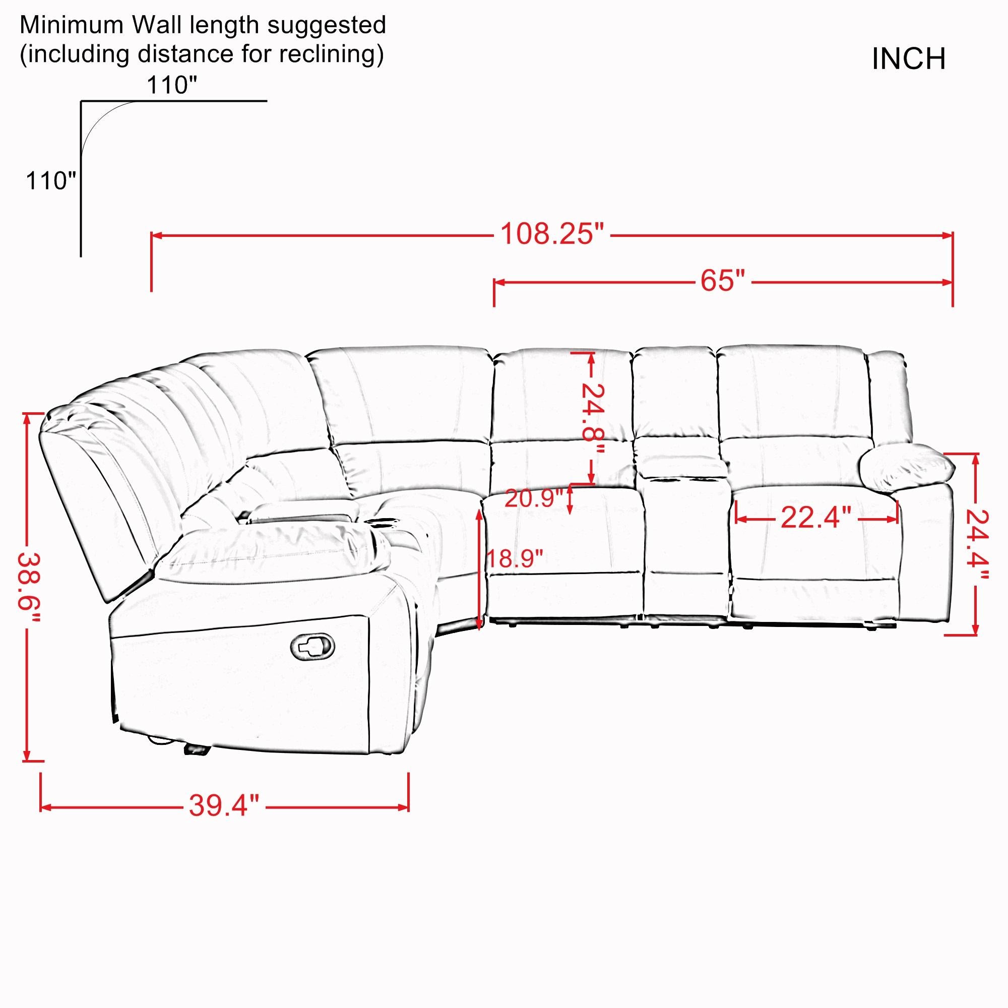 Mannual Motion Sofa  Pu（This Product Is An Oversized Item / Ltl）