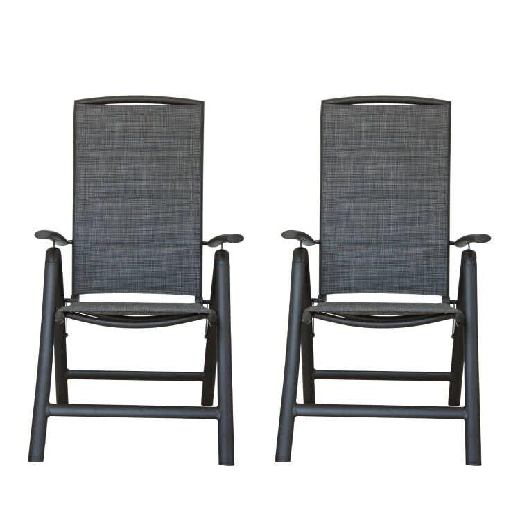 Domi Folding Patio Chairs Set Of 2, Aluminium Frame Reclining Sling Lawn Chairs With Adjustable High