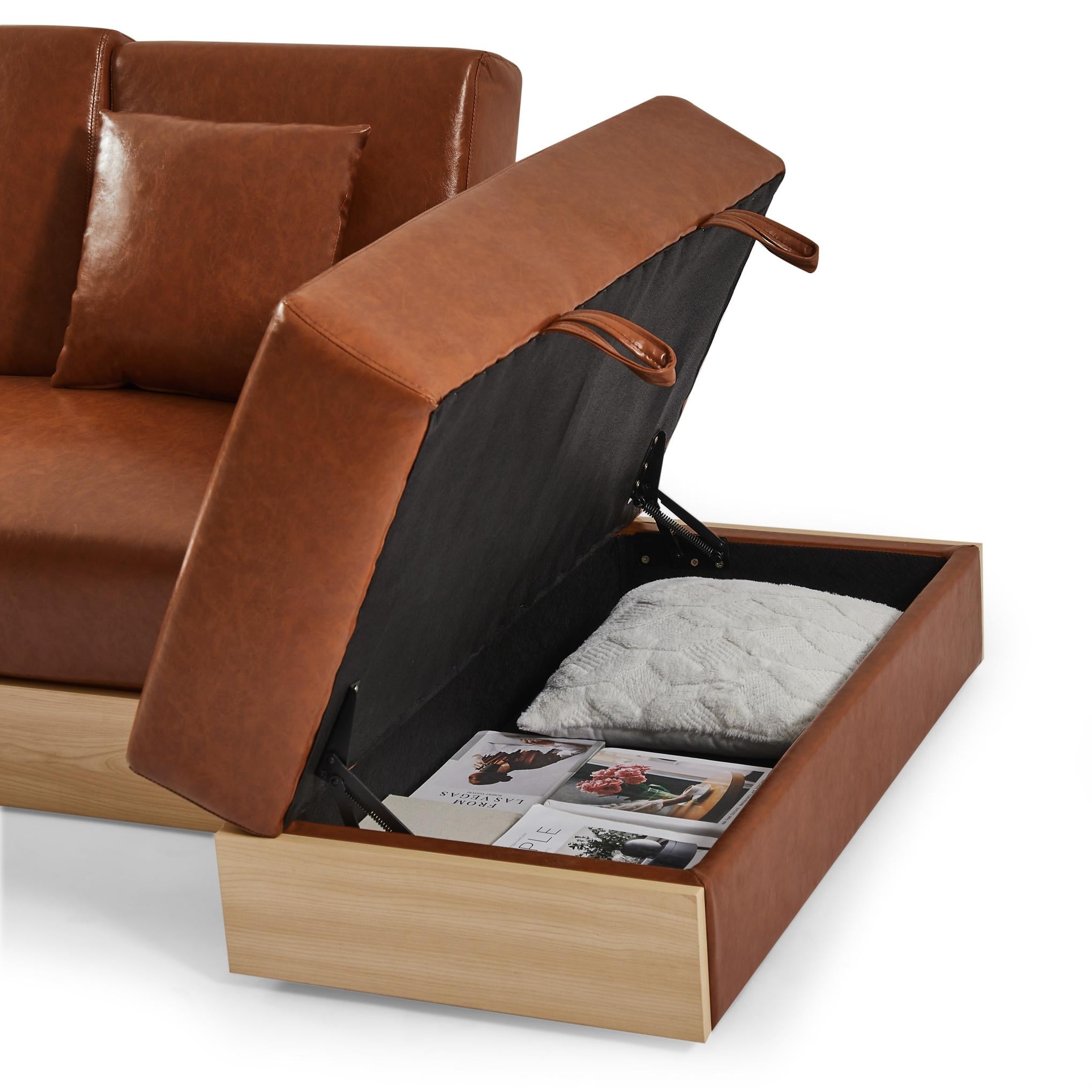 Multifunctional Sofa with Storage and Coffee Table Armrest