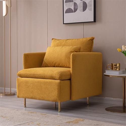 Modern Fabric Accent Armchair,Upholstered Single Sofa Chair,Yellow  Cotton Linen-30.7''