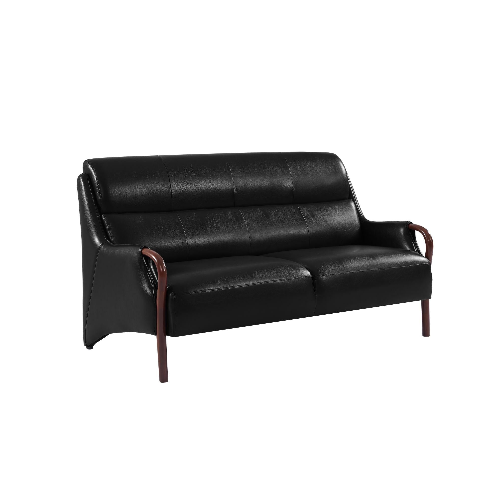 Modern-Central Sofa Pu Leather Wooden Legs Bench For Living Room