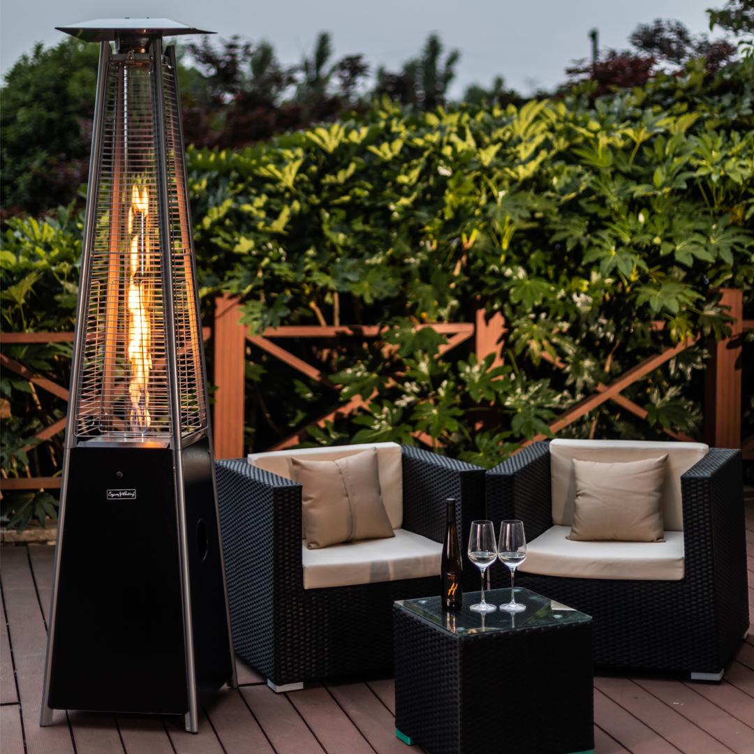 40000BTU Pyramid Propane Patio Heater Quartz Glass Tube W/Wheel Black