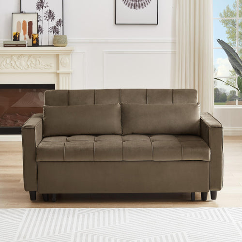 Modern Velvet 3-Seater Sofa Bed With Solid Wood Frame