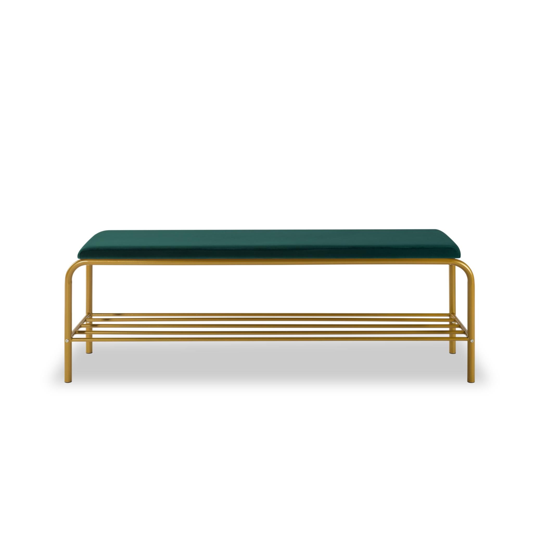 Single Layer Shoe Storage Bench Green Velvet