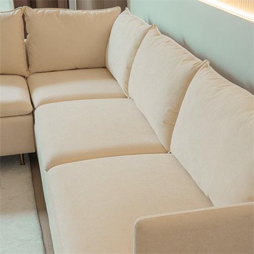 Modular L-Shaped Corner Sofa ,Left Hand Facing Sectional Couch, Beige Cotton Linen-90.9''