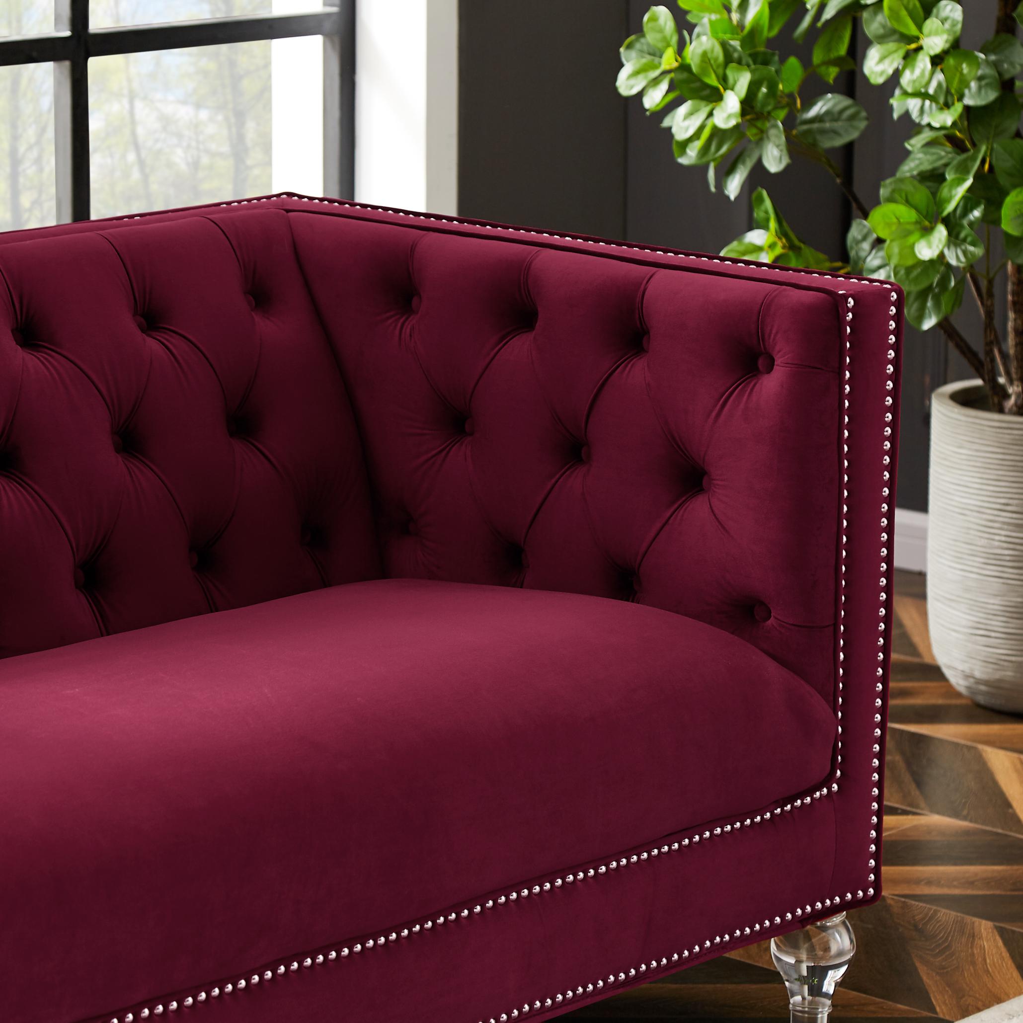 Red Velvet Sofa For Living Room With Pillows