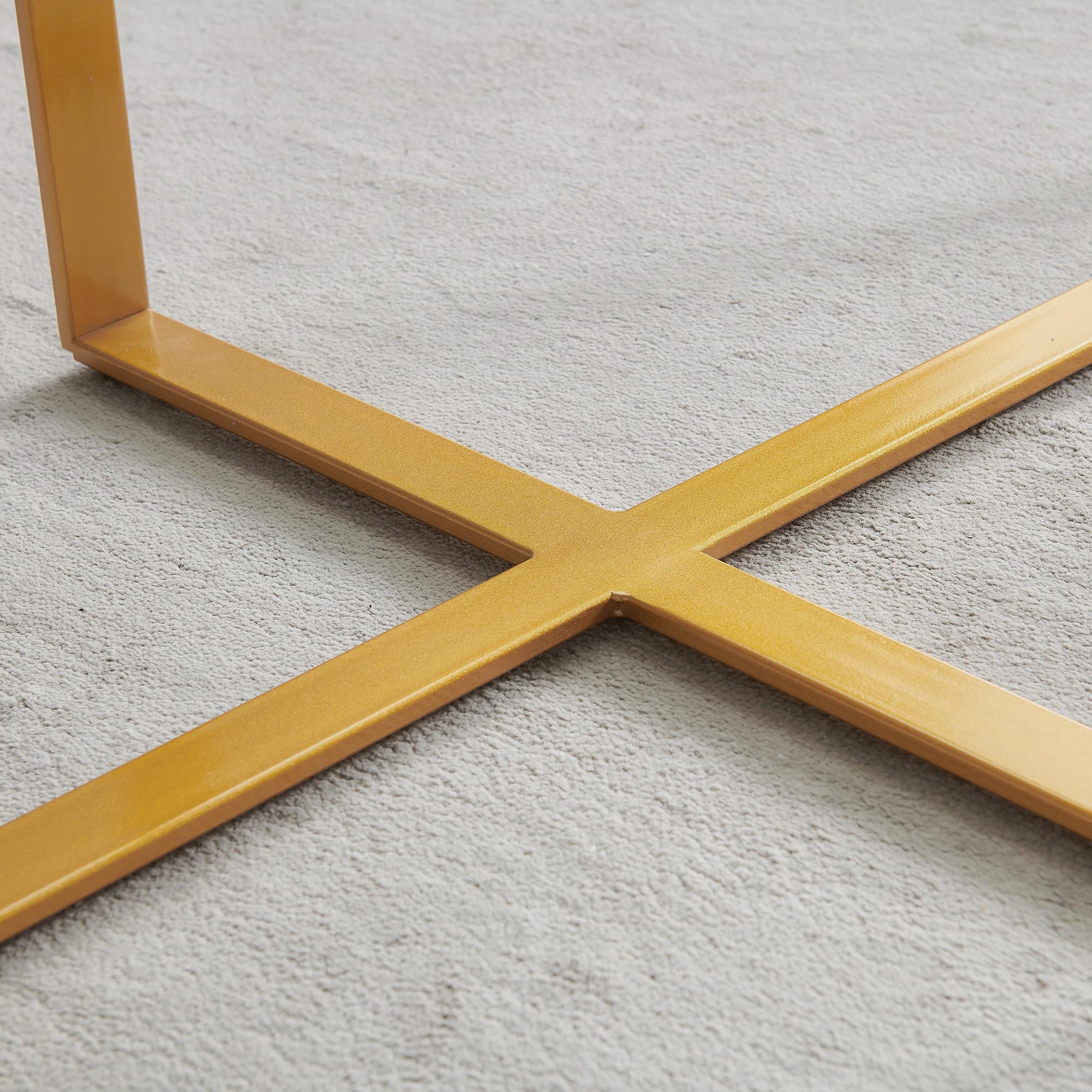 Minimalism Rectangle Coffee Table,Golden Metal Frame With Tempered Glass Tabletop