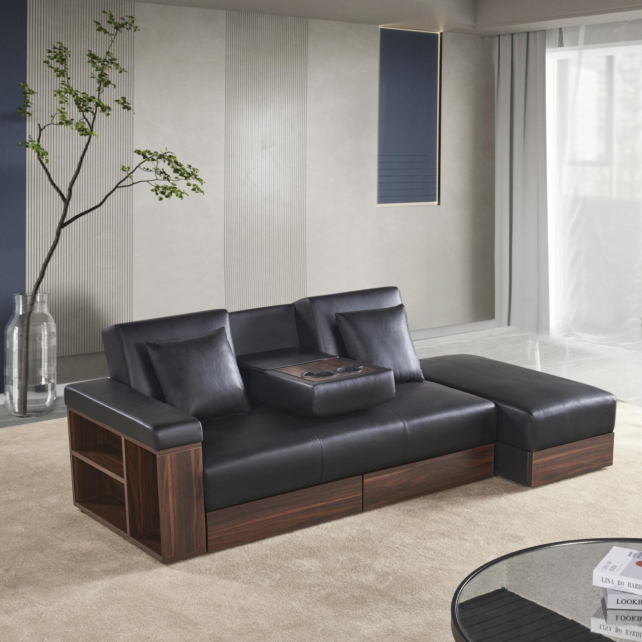 Multifunctional Sofa with Storage and Coffee Table Armrest