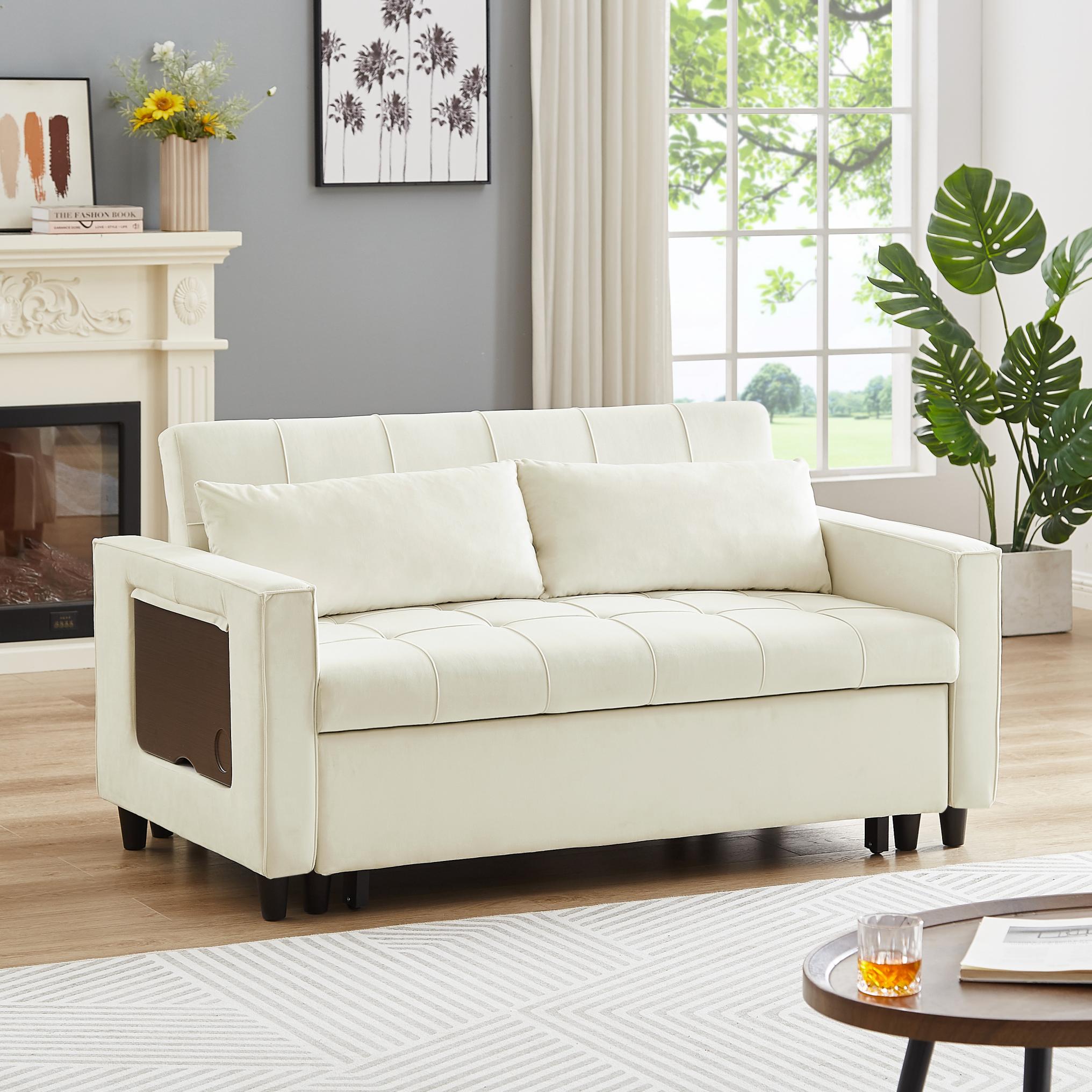 Modern Velvet 3-Seater Sofa Bed With Solid Wood Frame