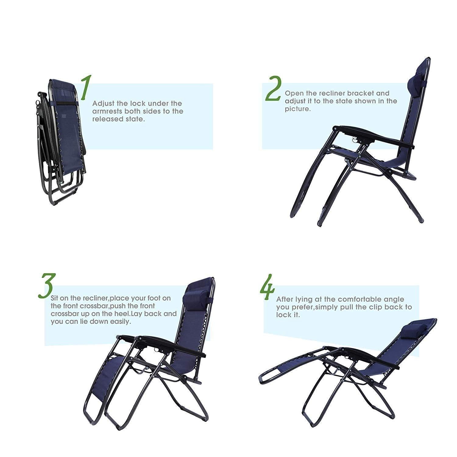 Adjustable Zero Gravity Patio Lounge Chairs 2Pc Blue