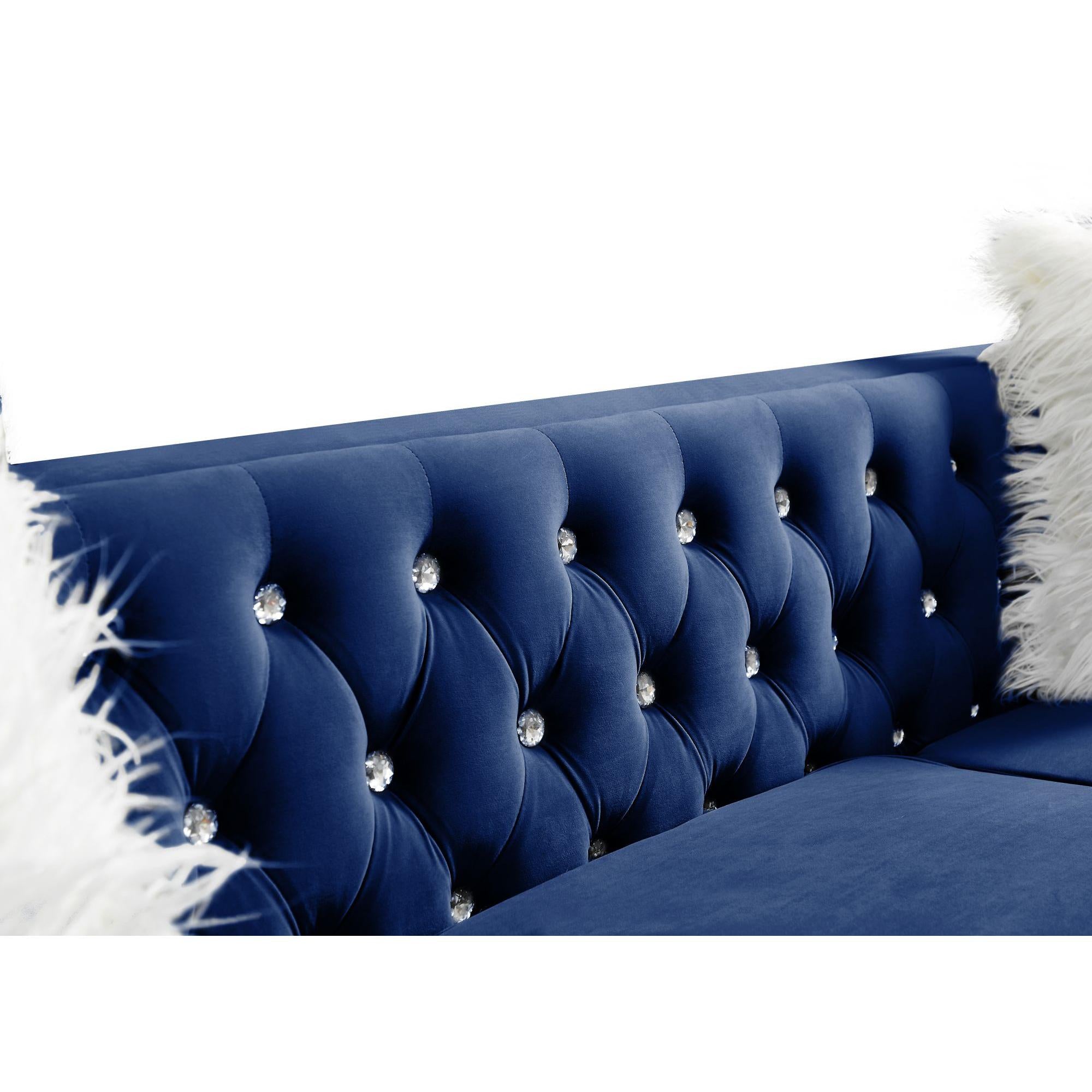 Velvet Upholstery Tufeted Sofa Crystal Feet Removable Cushion