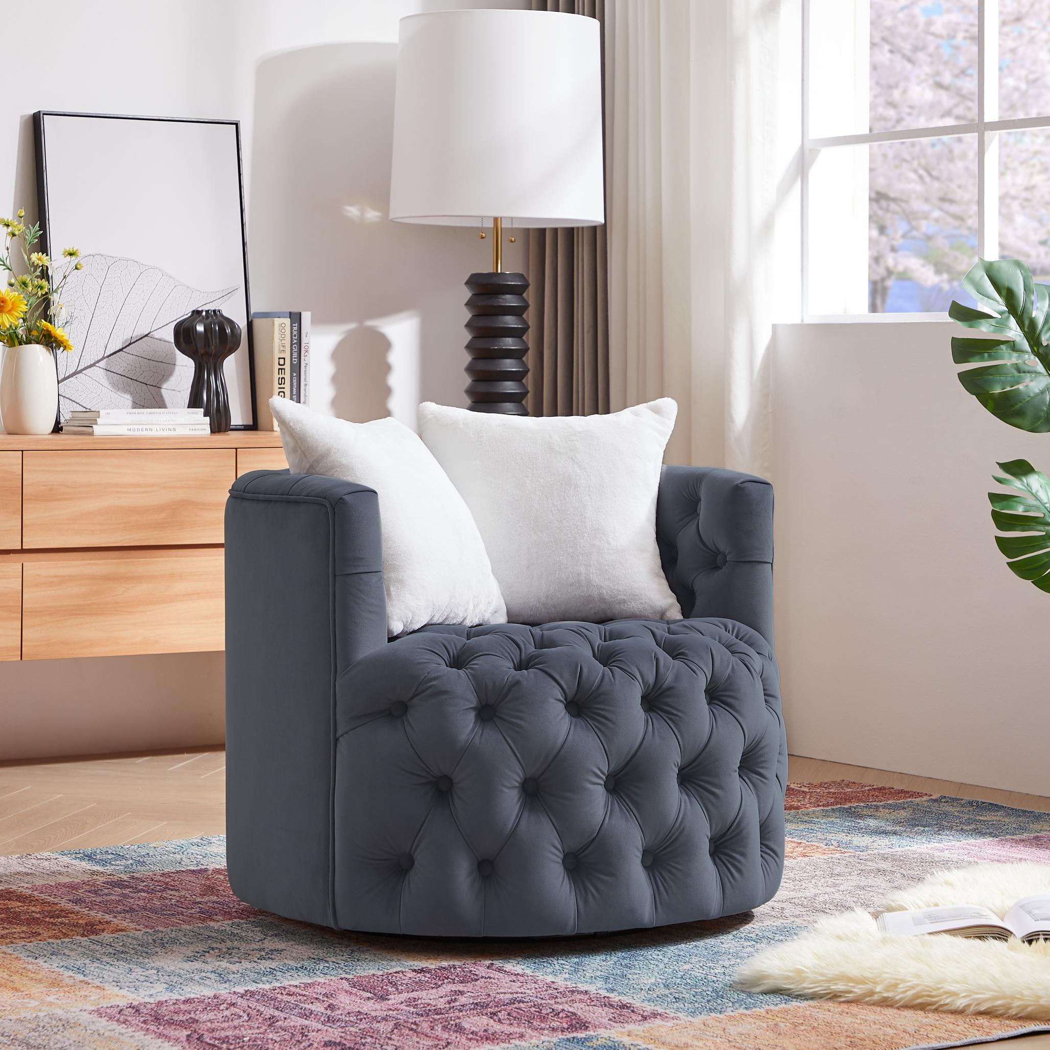 Modern Swivel Barrel Chair with Pillows