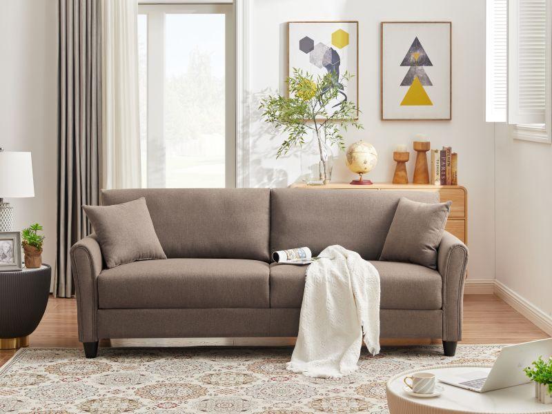 Loveseat Sofa Blue Linen With 2 Pillows