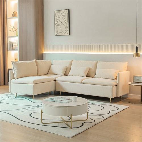 Modular L-Shaped Corner Sofa ,Left Hand Facing Sectional Couch, Beige Cotton Linen-90.9''