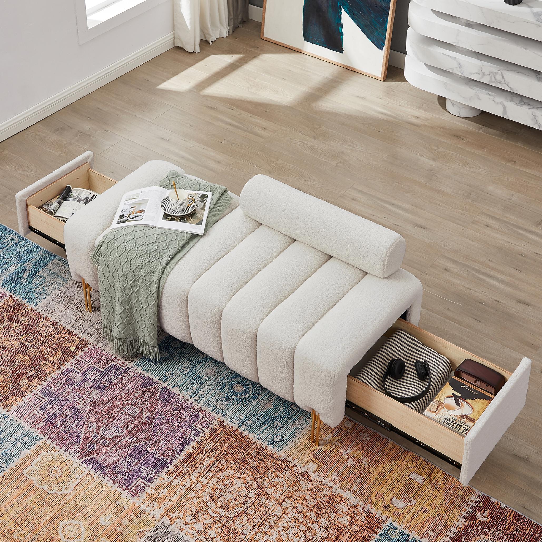 Modern Upholstered Bench with Gold Legs