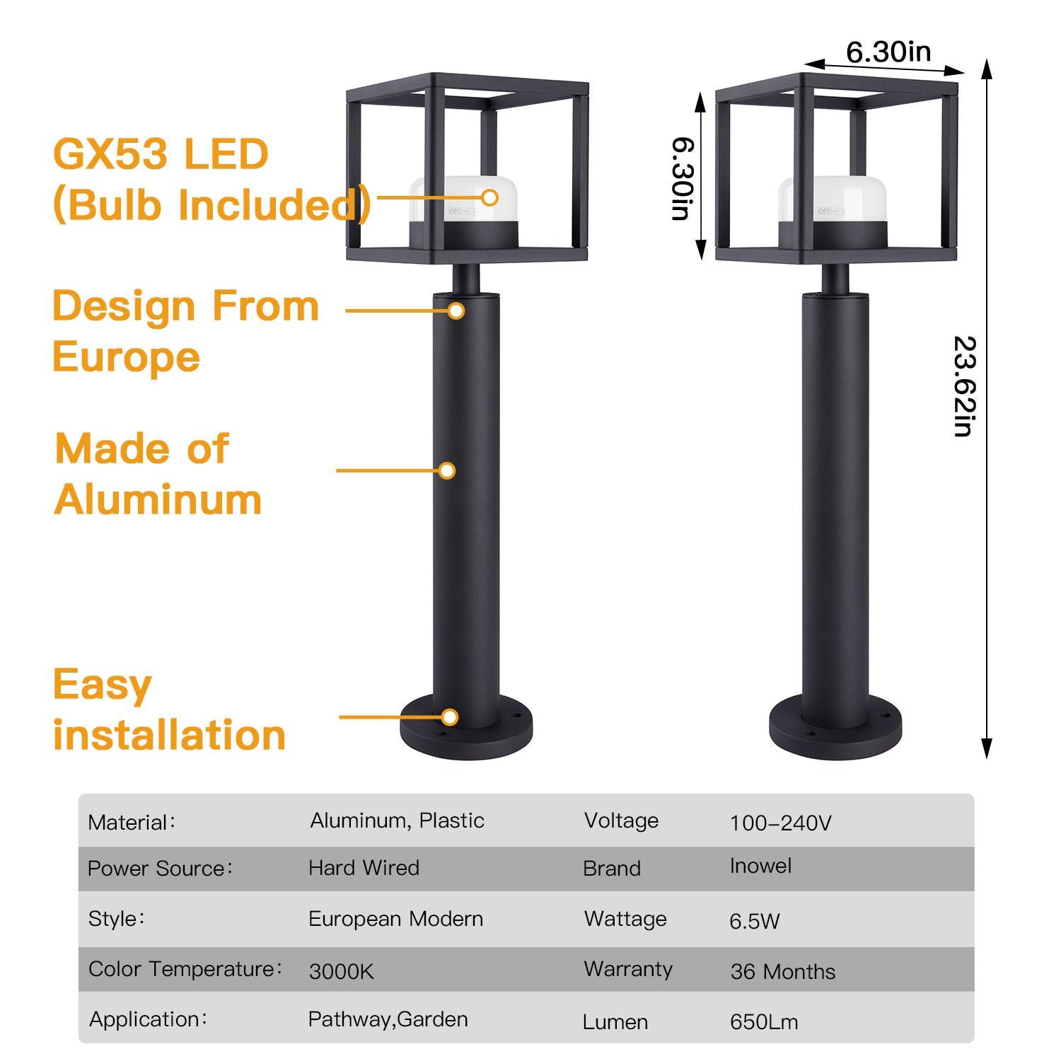 Outdoor Pathway Led Lights Lantern 23.6 in Ip44 Waterproof Garden Modern Landscape Lighting