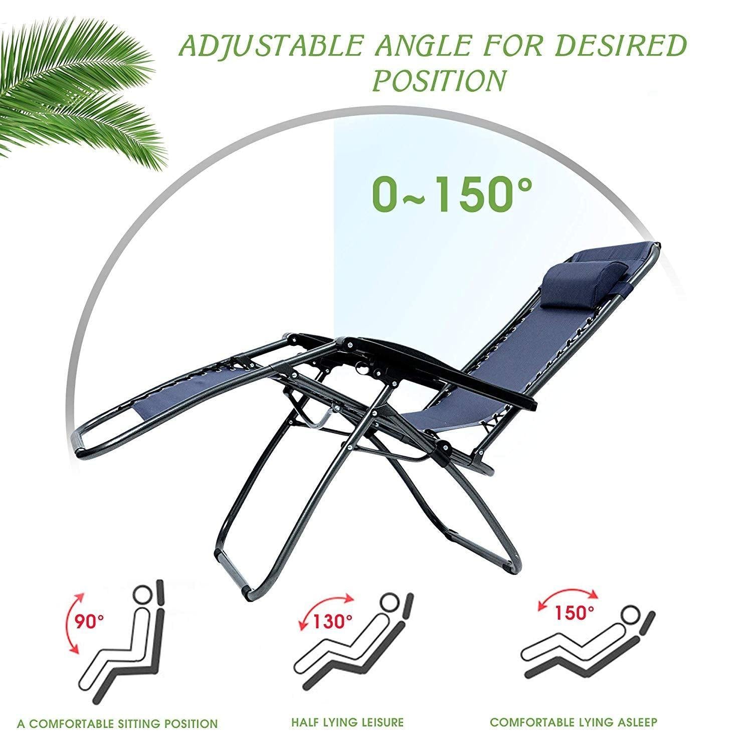 Adjustable Zero Gravity Patio Lounge Chairs 2Pc Blue