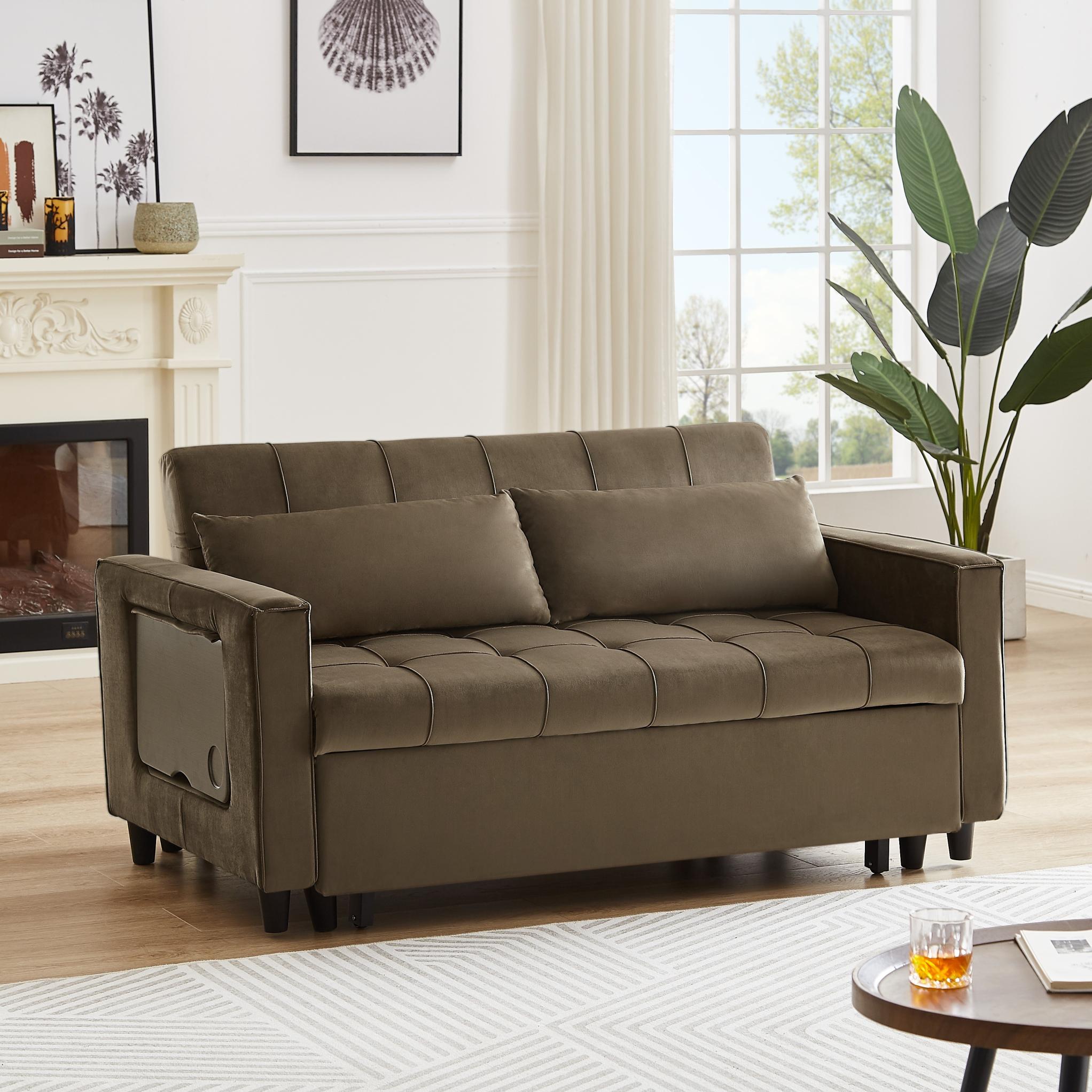 Modern Velvet 3-Seater Sofa Bed With Solid Wood Frame