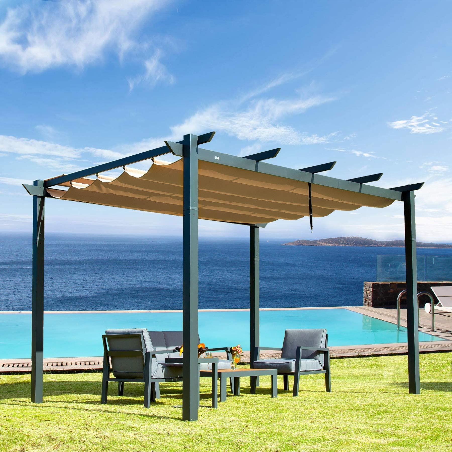 Domi Outdoor Living Outdoor Retractable Pergola With Weather-Resistant Canopy Aluminum