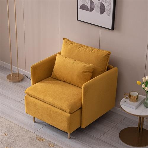 Modern Fabric Accent Armchair,Upholstered Single Sofa Chair,Yellow  Cotton Linen-30.7''