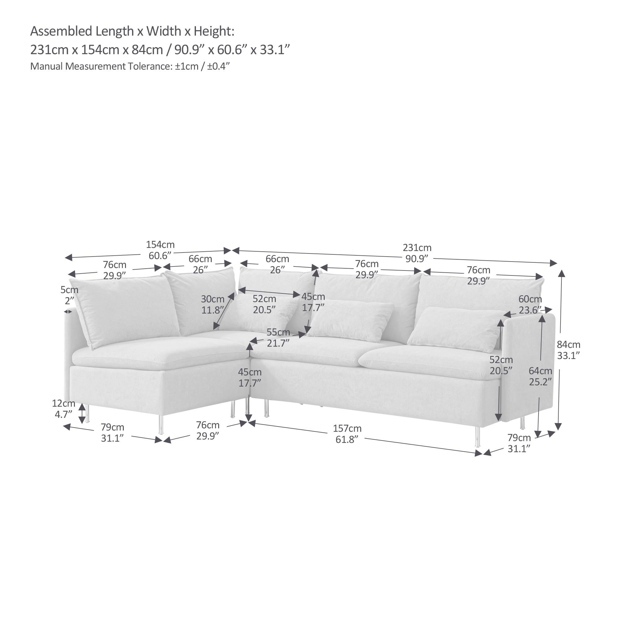 Modular L-Shaped Corner Sofa ,Left Hand Facing Sectional Couch, Beige Cotton Linen-90.9''