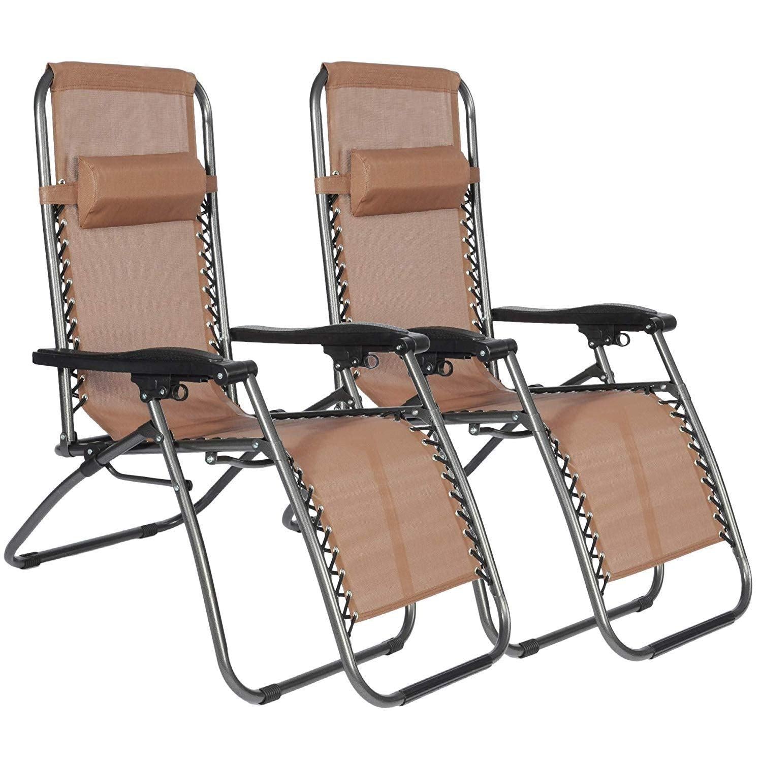 Zero Gravity Reclining Lounge Patio Chairs, 2Pc, Brown