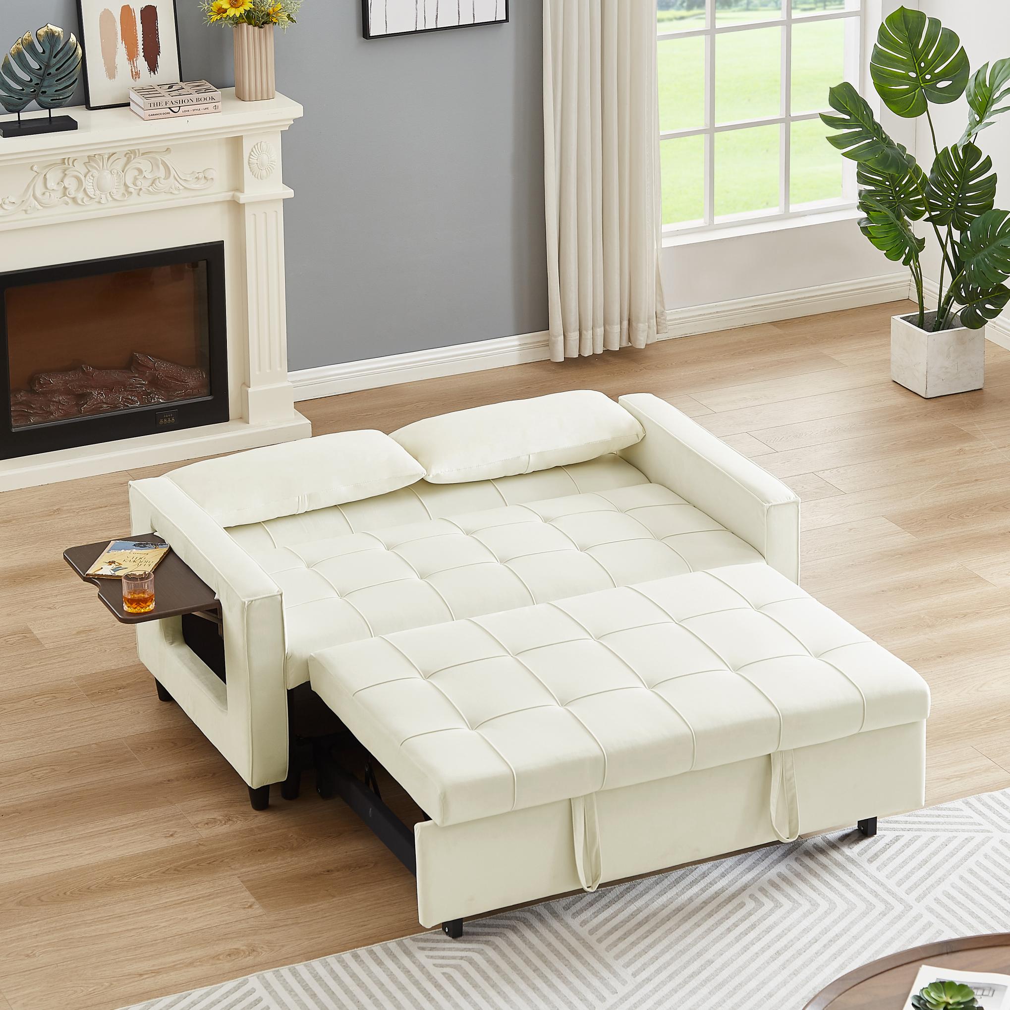 Modern Velvet 3-Seater Sofa Bed With Solid Wood Frame