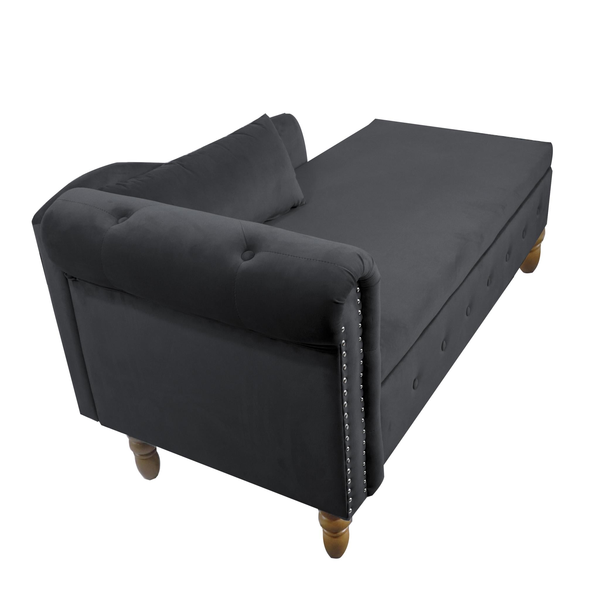 Velvet indoor Chaise Lounge With Nailhead Trim, Storage And Pillows, Can Be Used in Living Room, Bedroom, Den