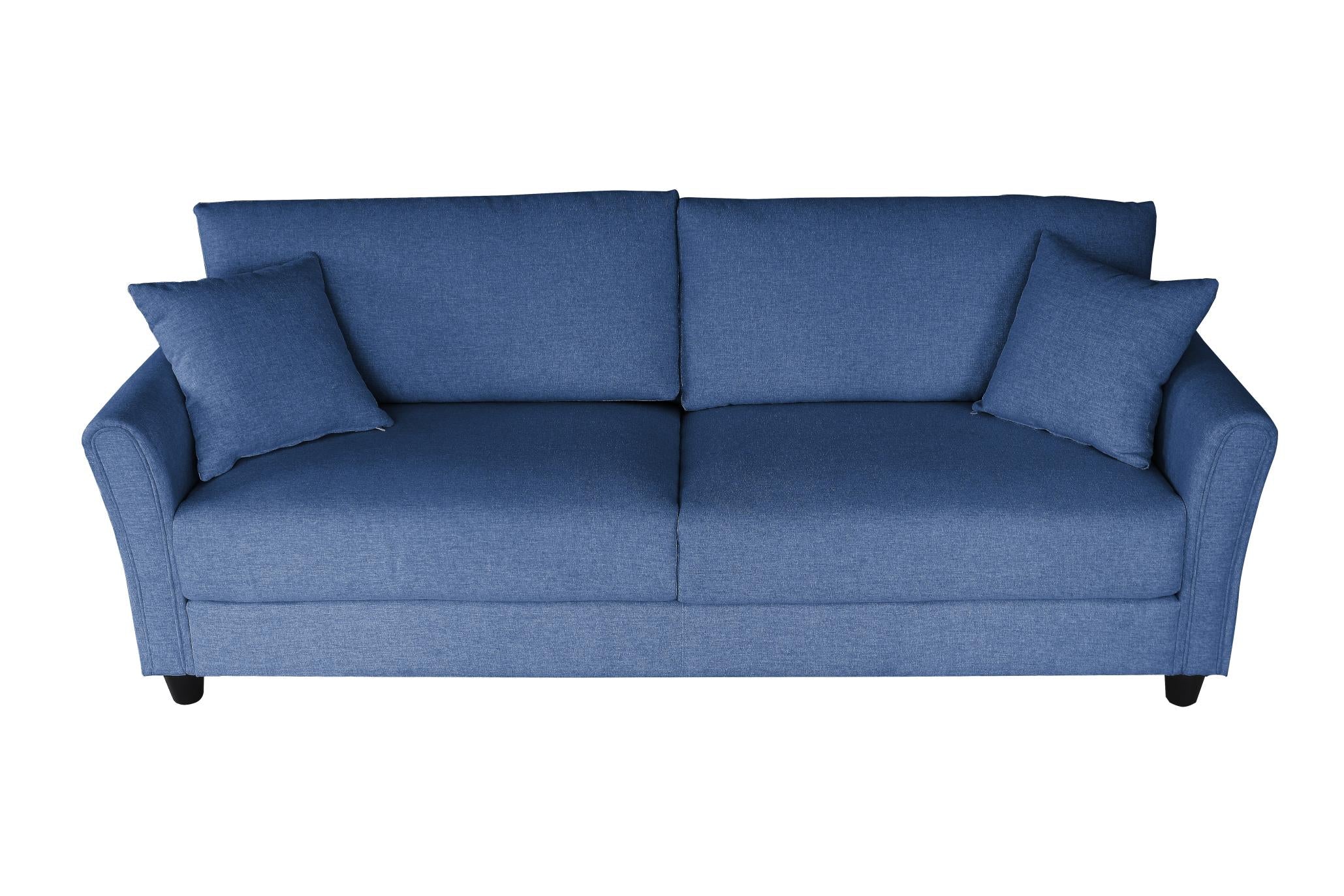 Loveseat Sofa Blue Linen With 2 Pillows