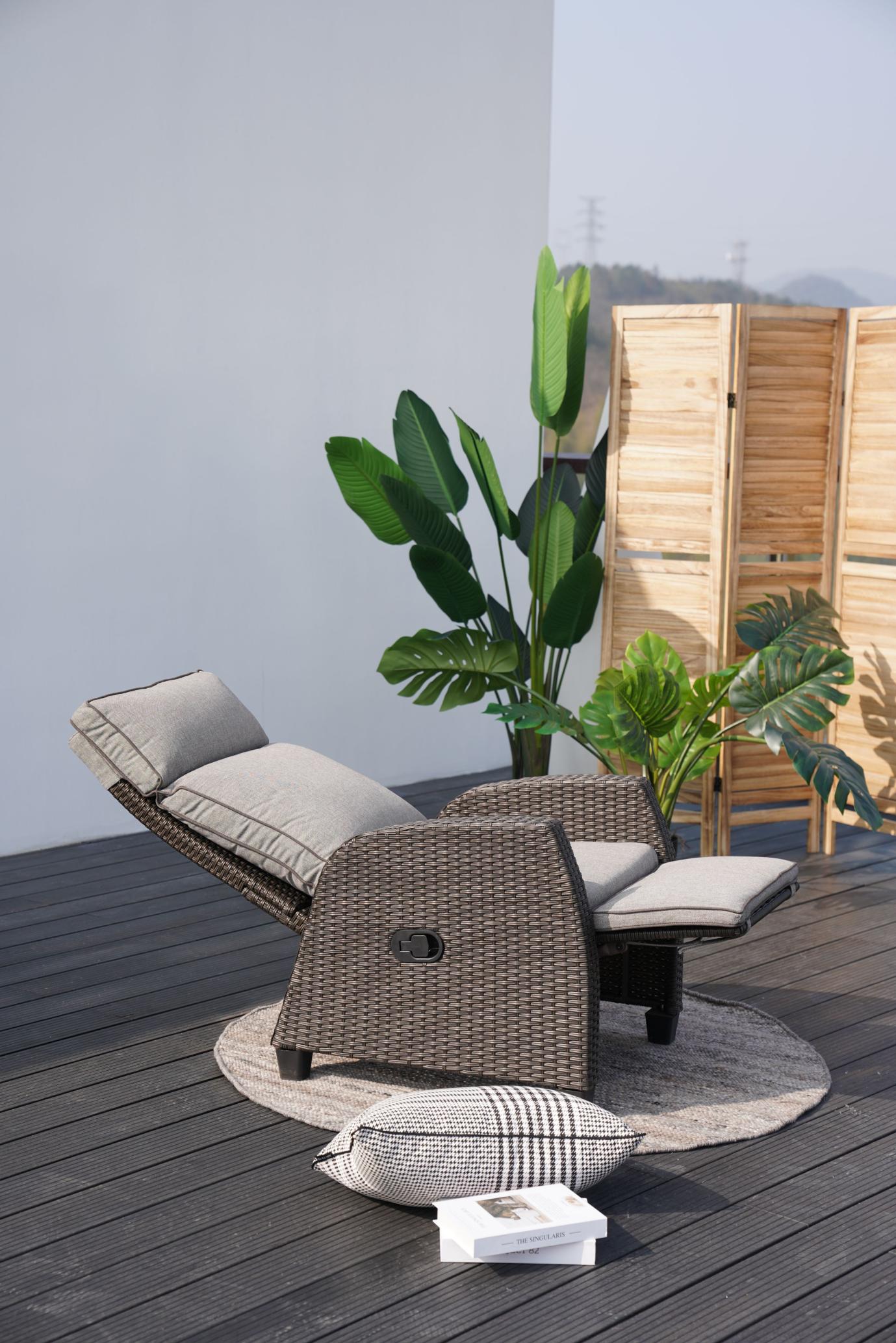 Outdoor Rattan Reclining Adjustable Lounge Chair