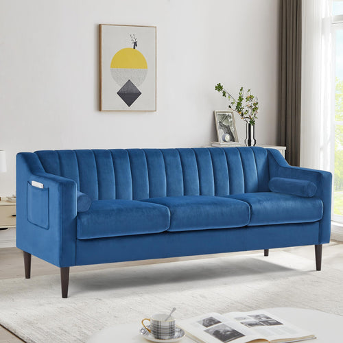 Modern Chesterfield Sofa with Velvet Upholstery and Wooden Frame