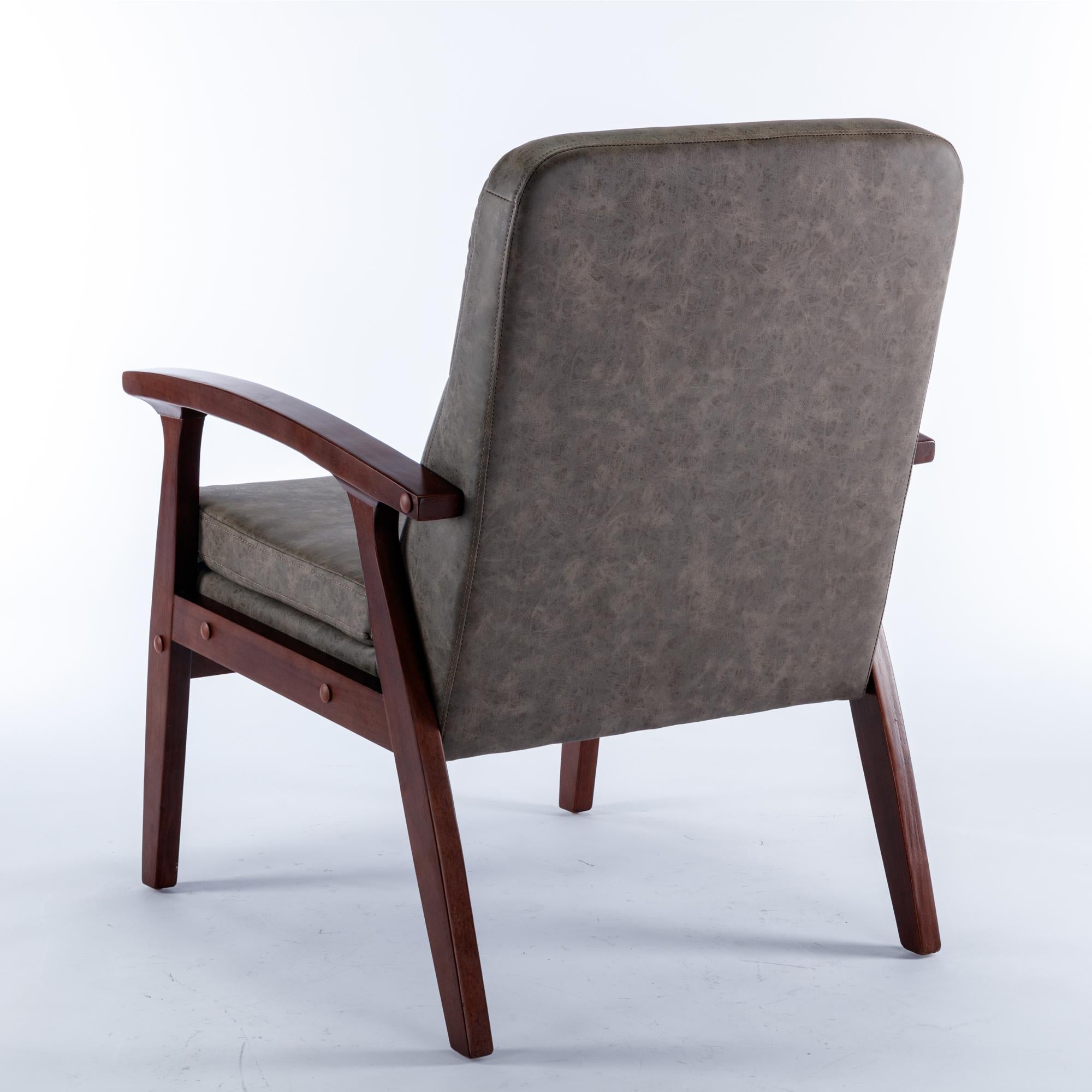 Mid Century Single Armchair with Wood Armrest and Fabric Upholstery