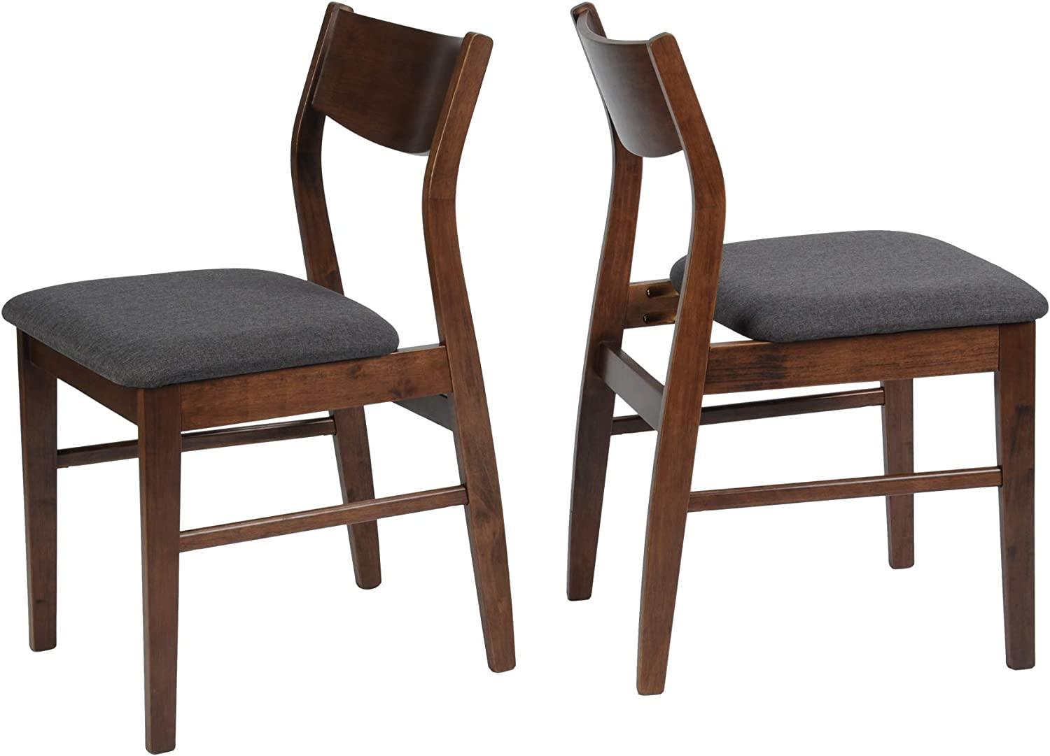 Dining Room Chairs Set Of 2 Mid Century Modern Kitchen Restaurant Side Chairs in Dark Grey Fabric An