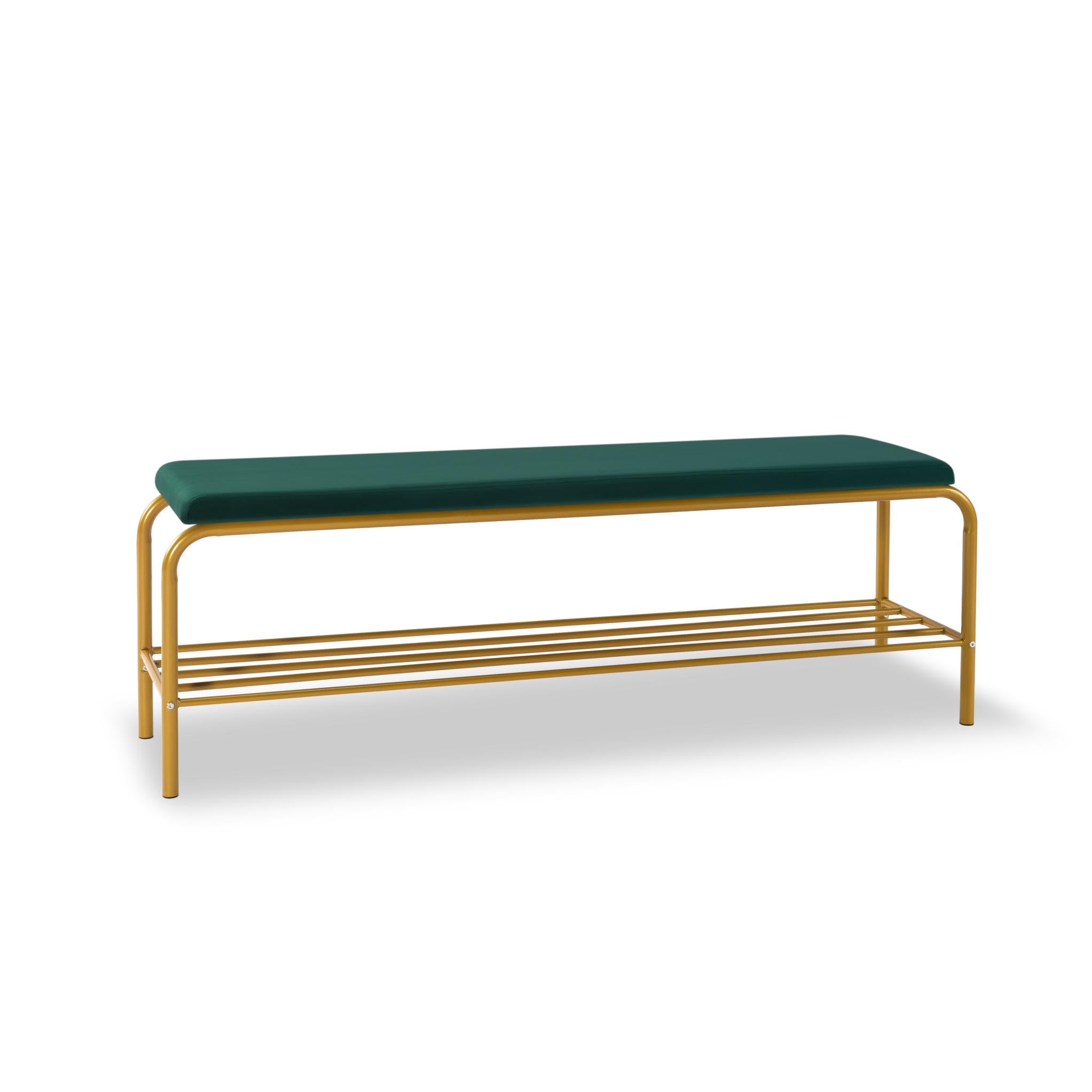 Single Layer Shoe Storage Bench Green Velvet