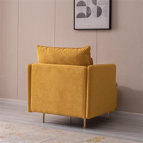 Modern Fabric Accent Armchair,Upholstered Single Sofa Chair,Yellow  Cotton Linen-30.7''