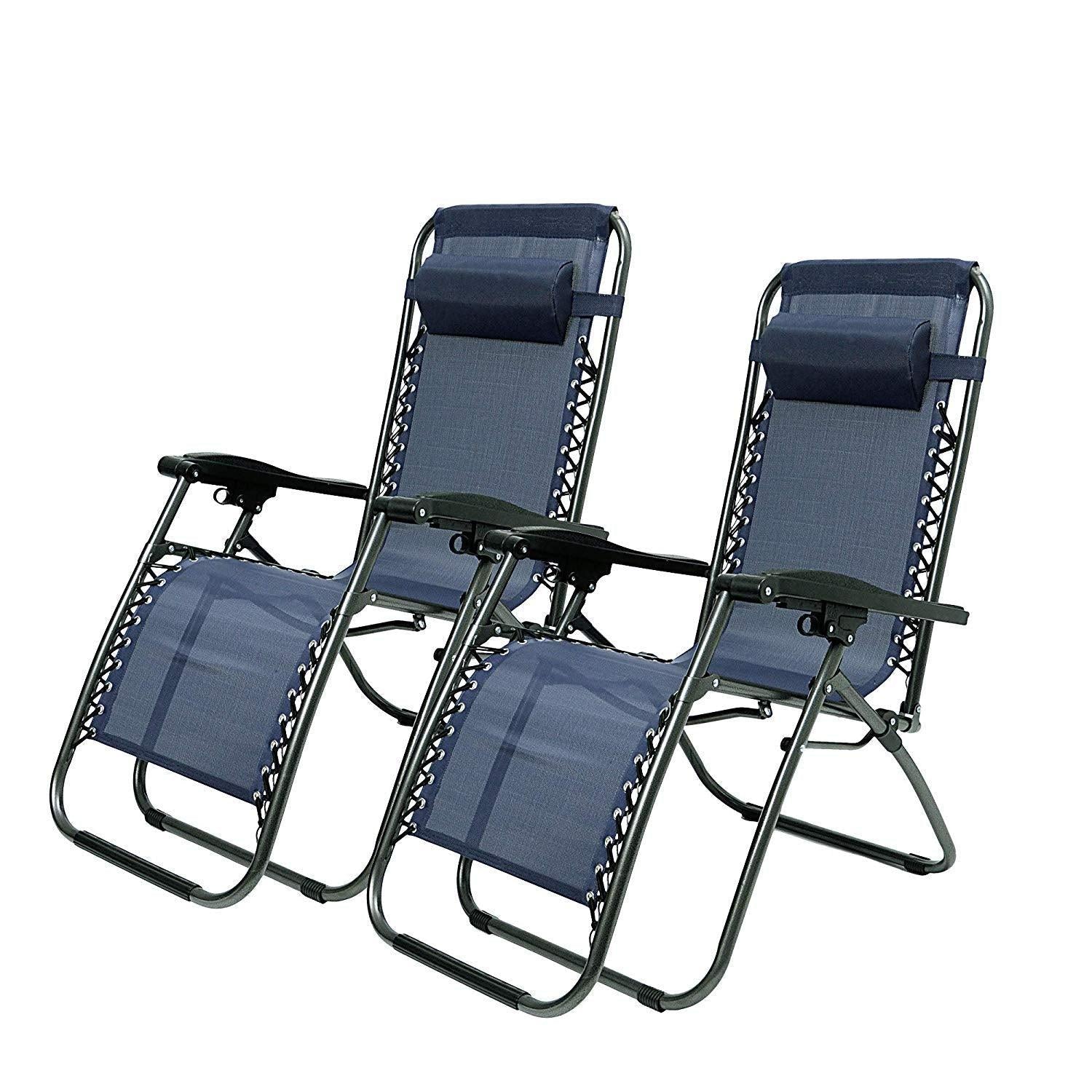 Adjustable Zero Gravity Patio Lounge Chairs 2Pc Blue