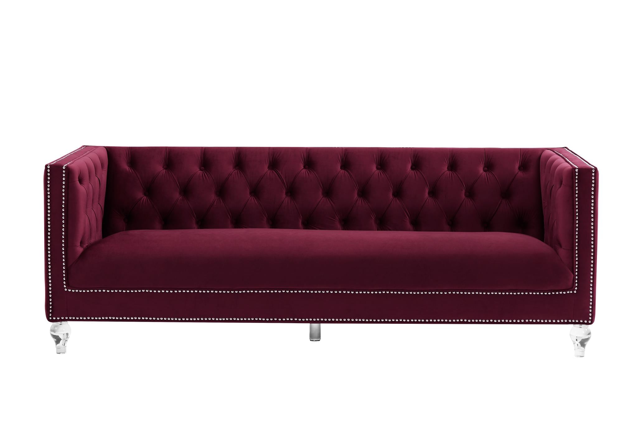 Red Velvet Sofa For Living Room With Pillows