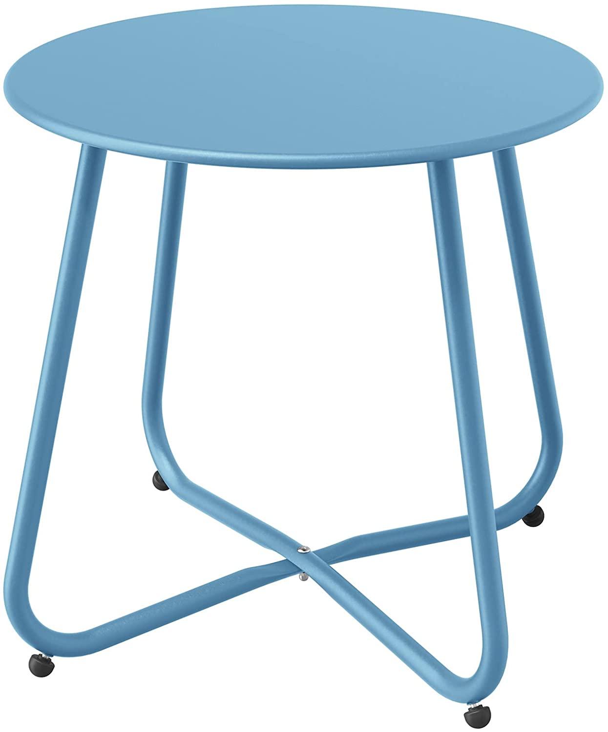 Steel Patio Side Table Outdoor Round End Table, Metal-Blue