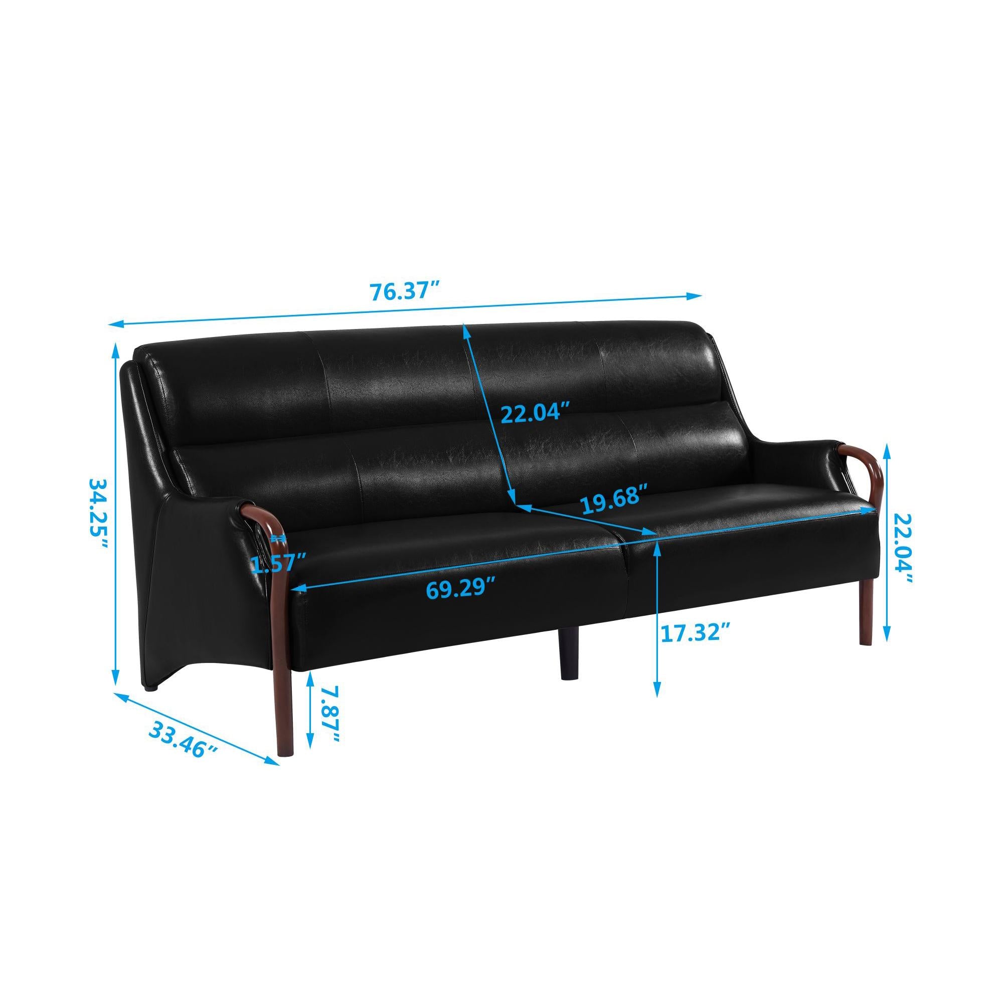 Modern-Central Sofa Pu Leather Wooden Legs Bench For Living Room