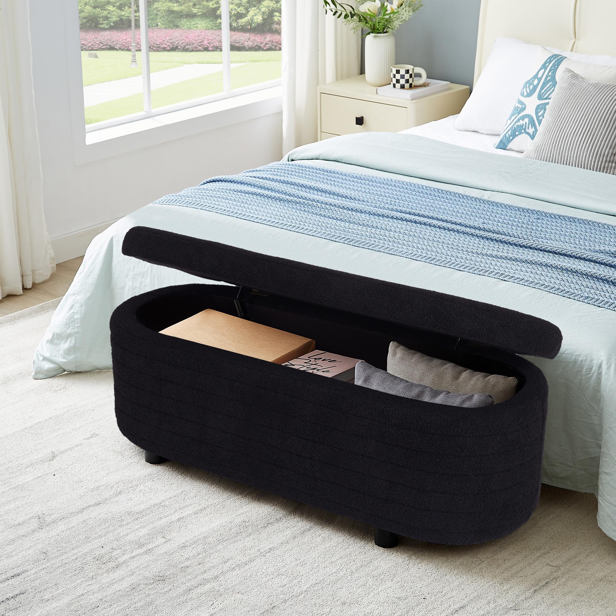 Multi-Functional Storage Teddy Fleece Material Sofa Bench