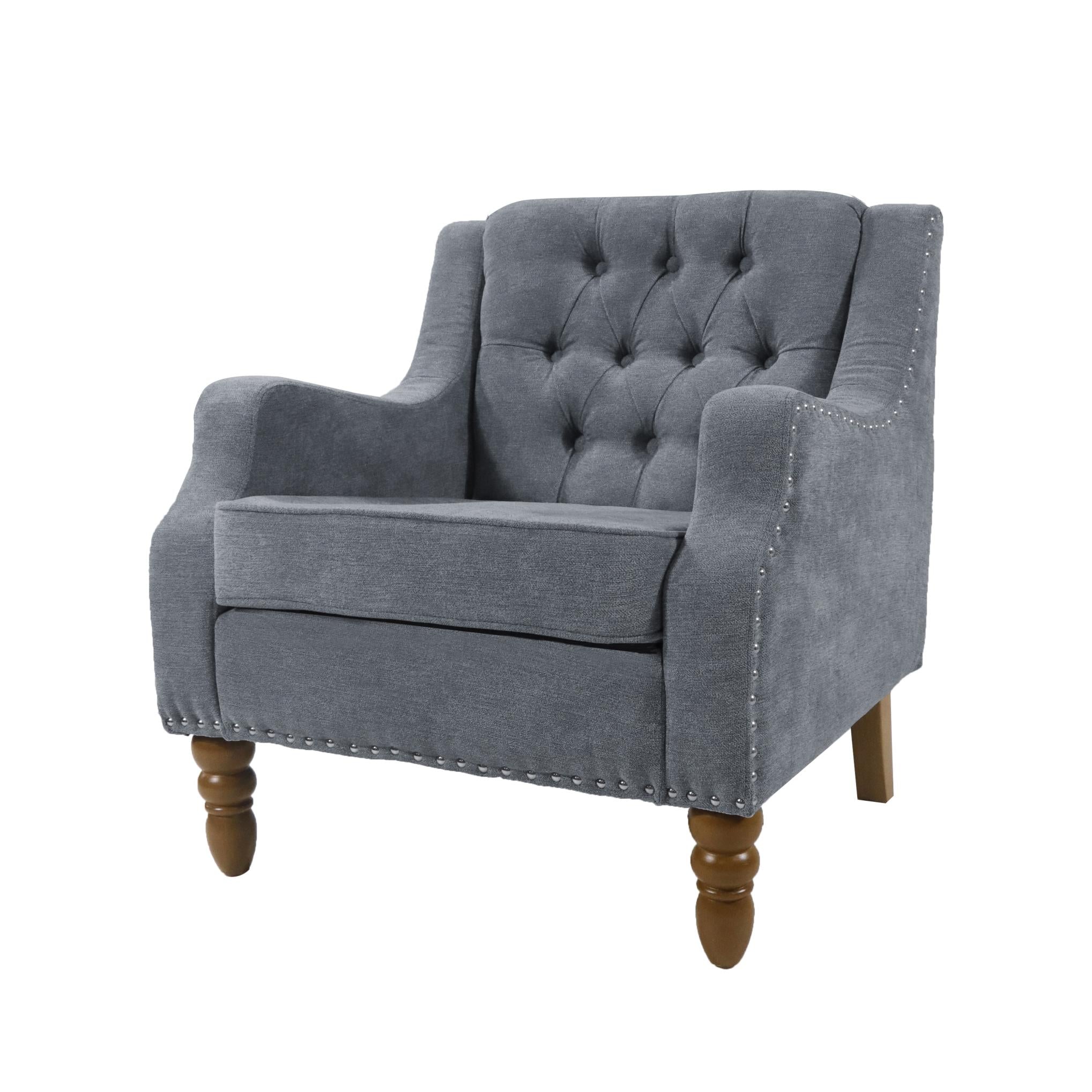 Footstool Chair Sets with Vintage Brass Studs and Tufted Upholstered Armchairs