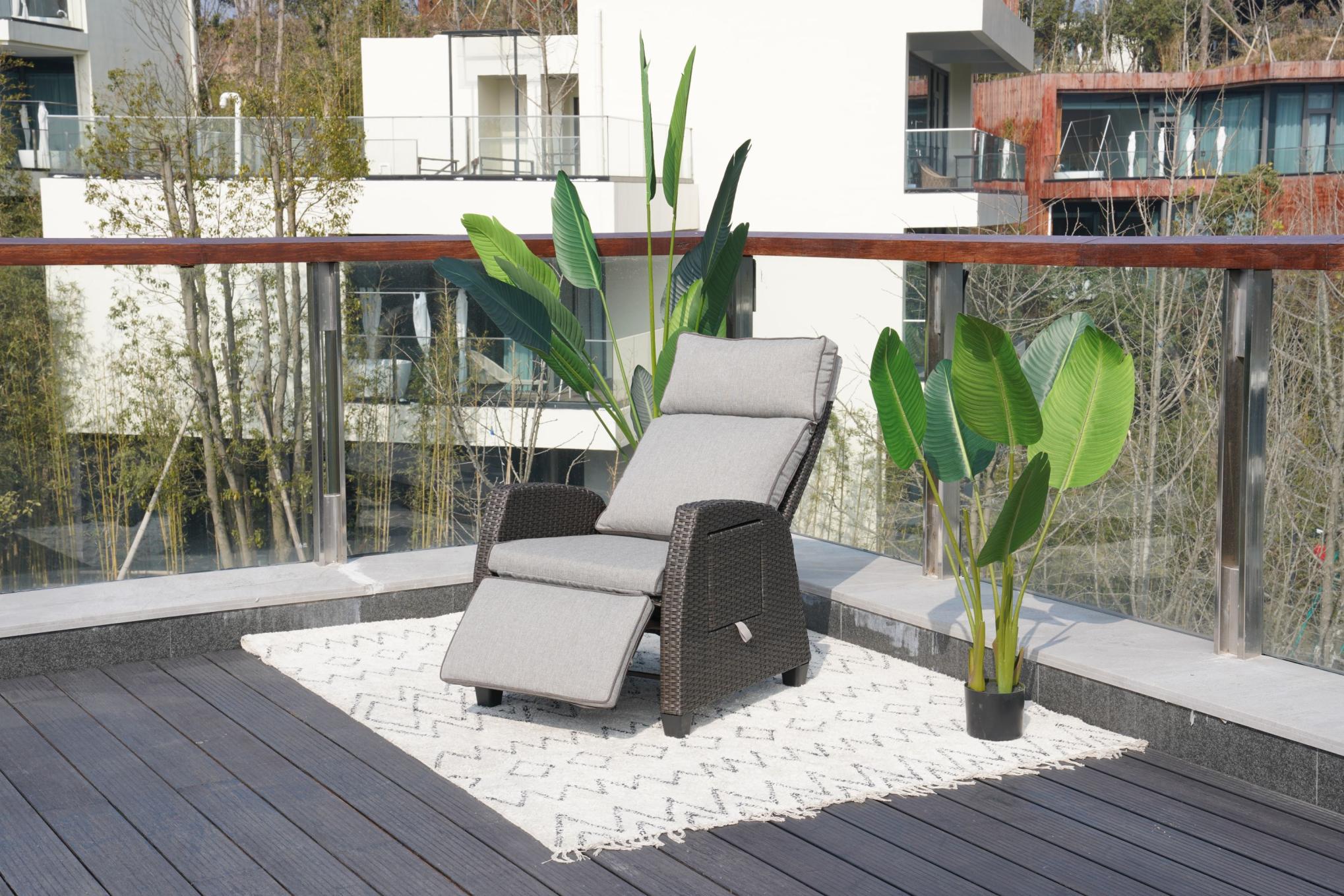 Outdoor Rattan Reclining Adjustable Lounge Chair