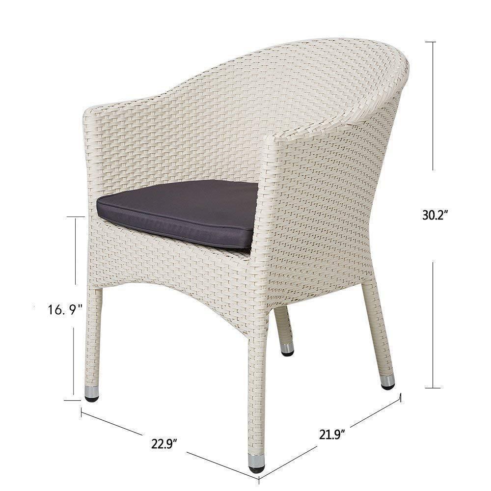 Outdoor Dining Rattan Chairs Patio Garden Furniture With Seat Cushions, White