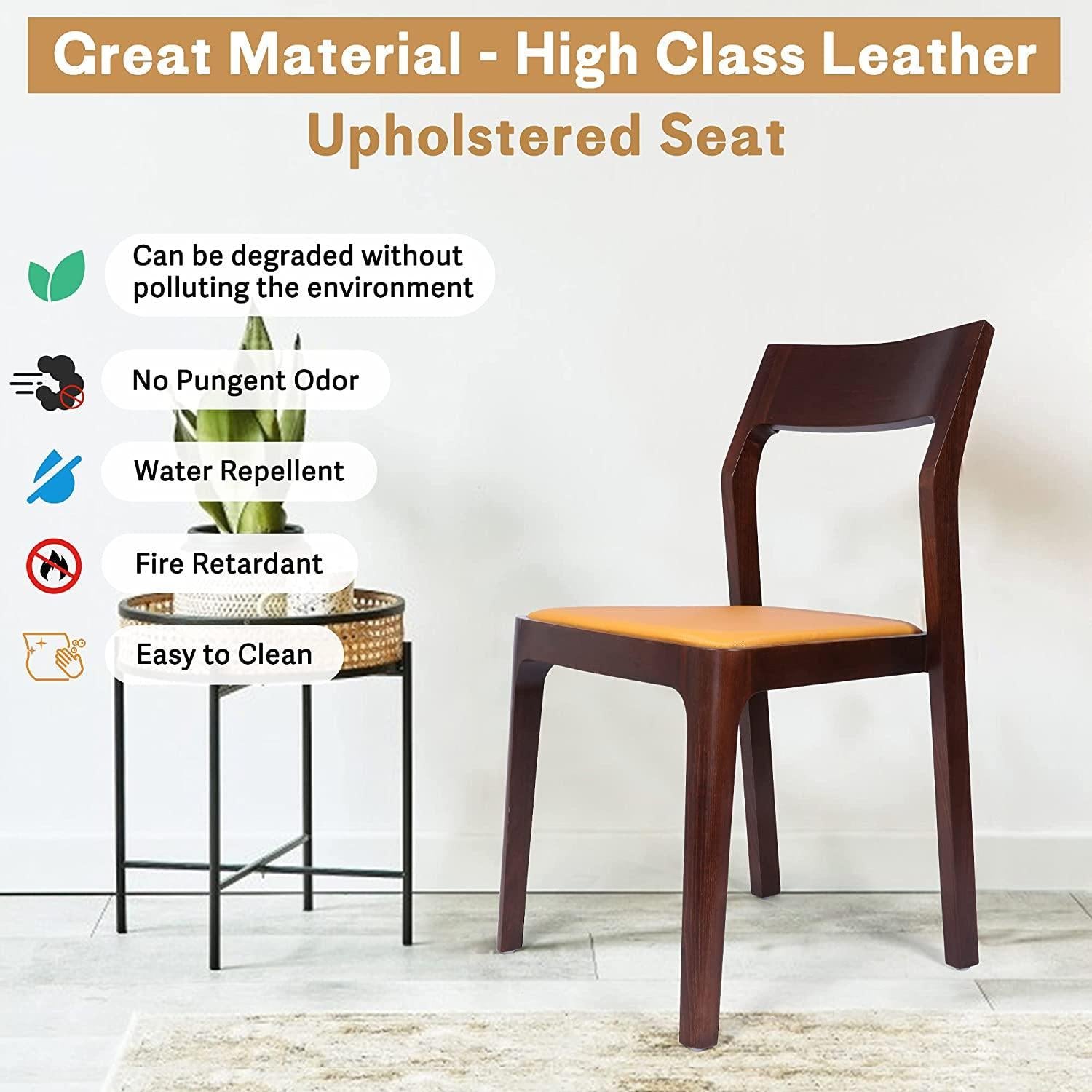 Set Of 2 Dining Chair Mid Century Leather And Wood Chair For Living Room Kitchen Bedroom, High-End M