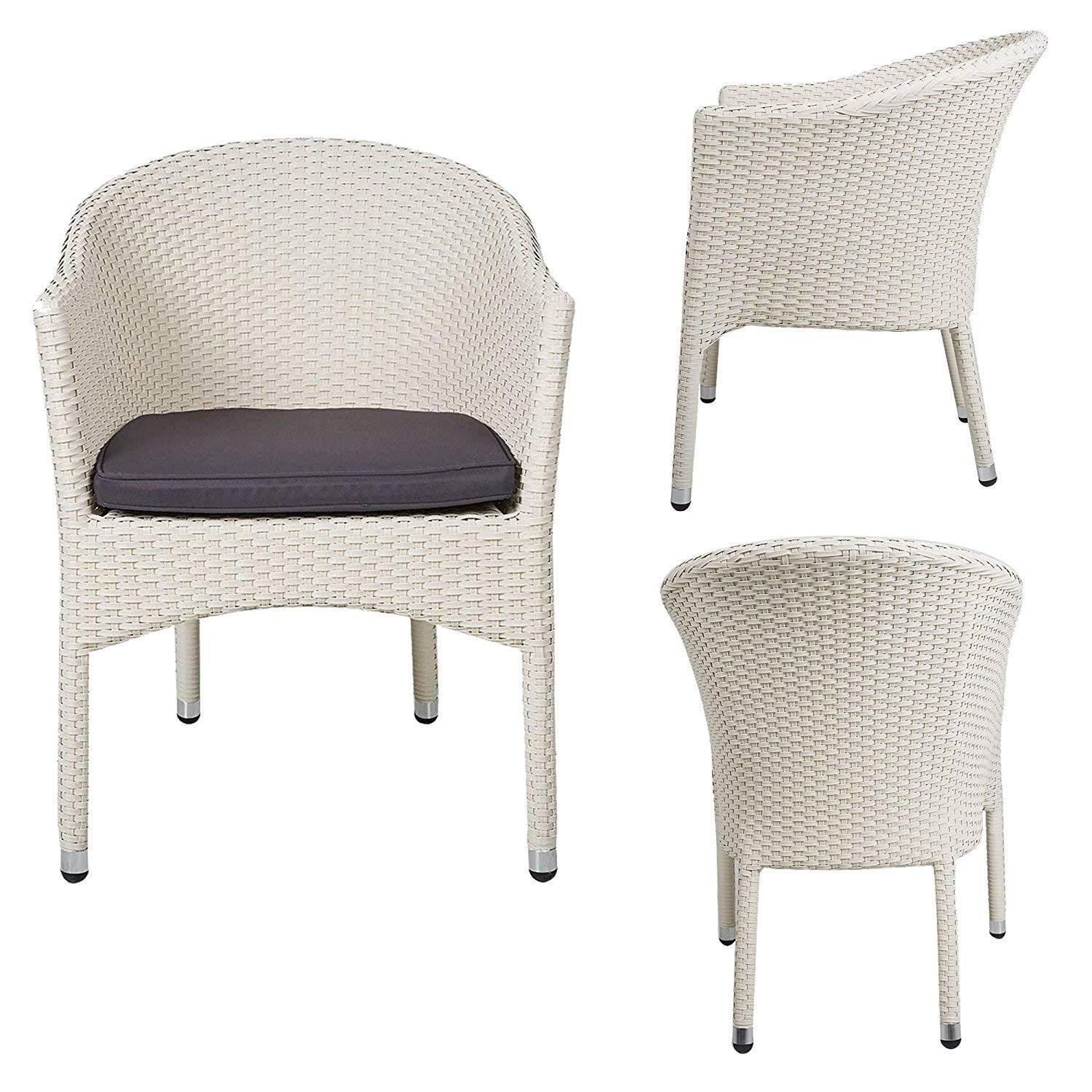 Outdoor Dining Rattan Chairs Patio Garden Furniture With Seat Cushions, White