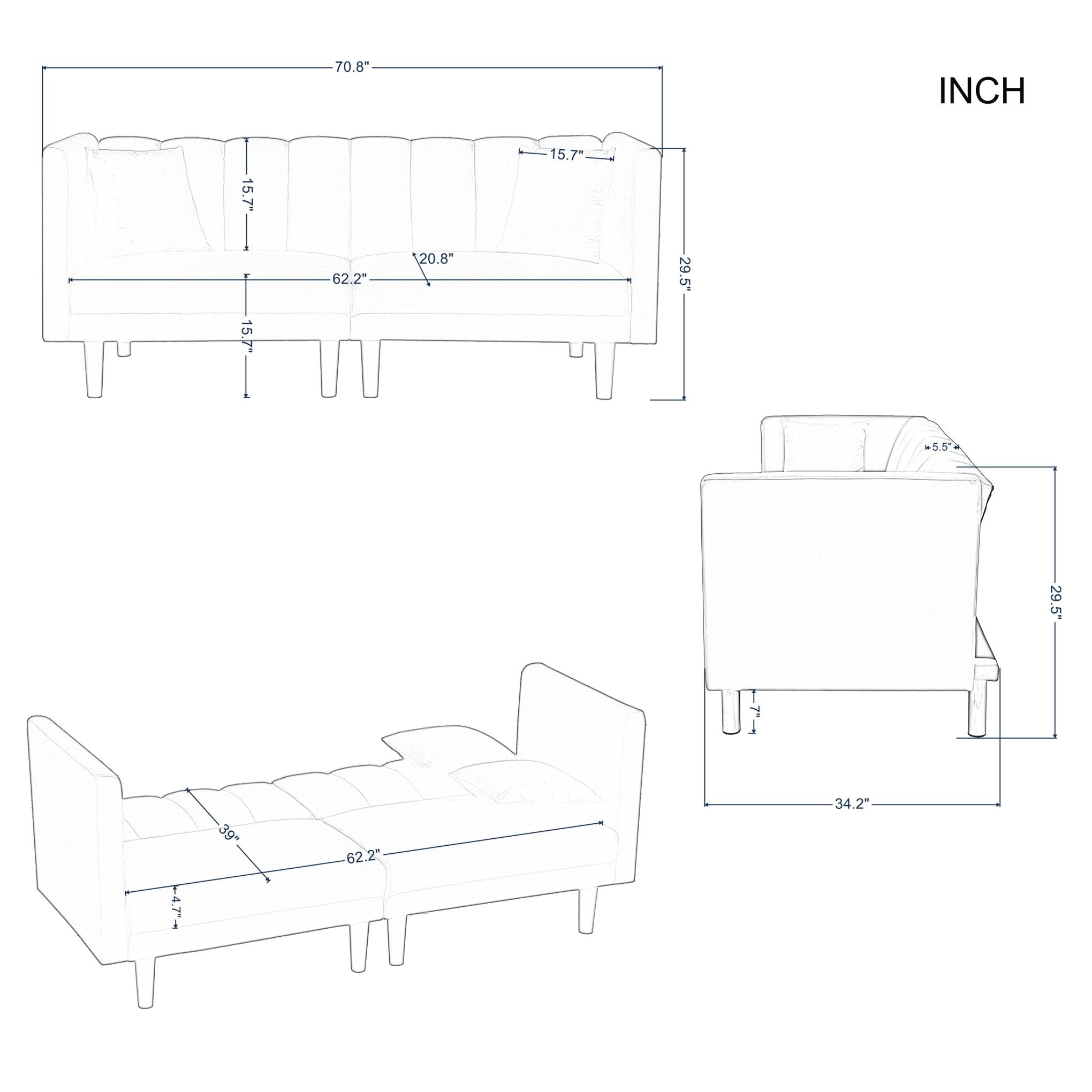 70.8” Futon Sofa Bed（Plastic Legs）