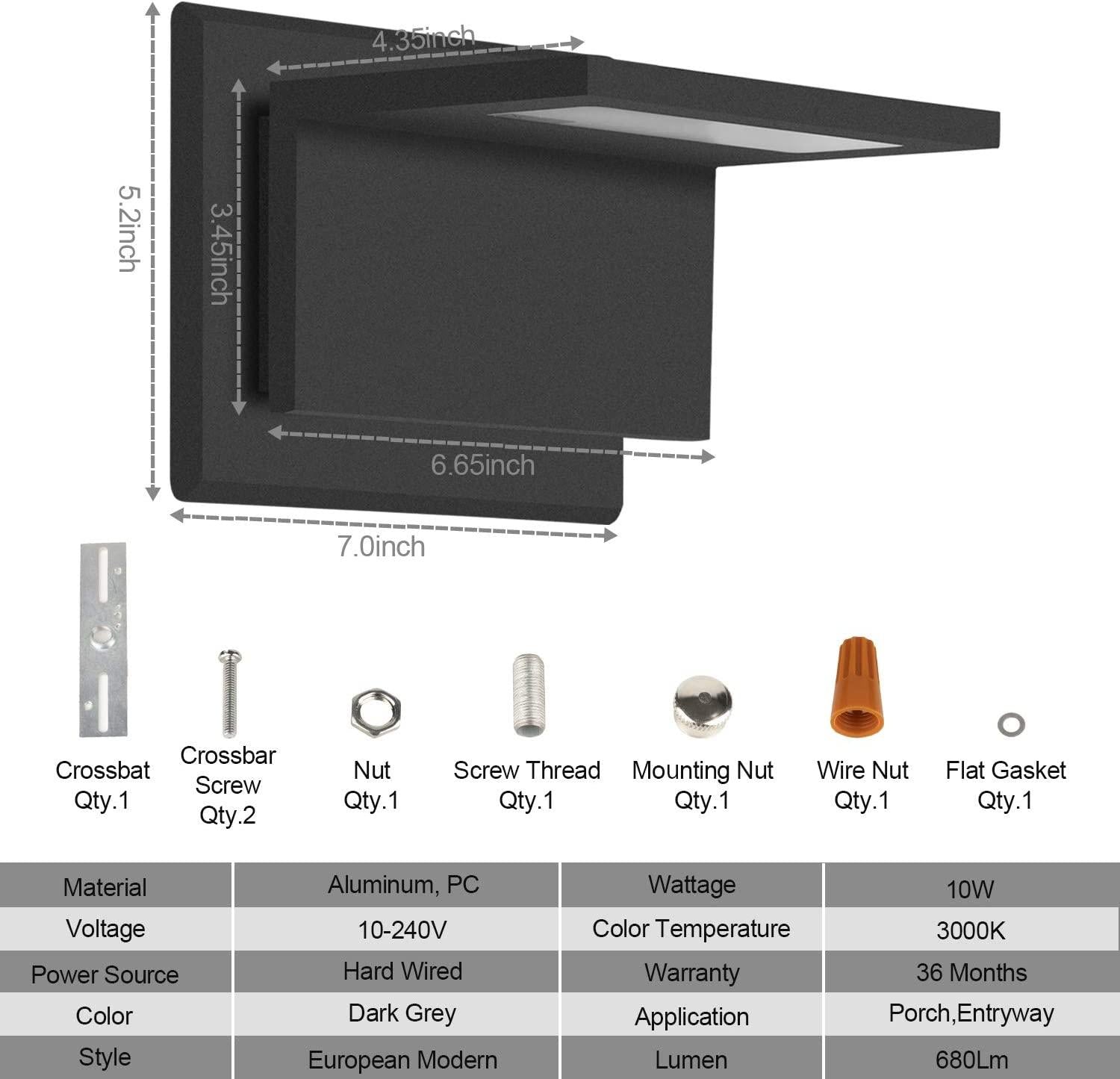 Wall Light Outdoor Led Wall Mount Lamp Ip54 Waterproof 10W 680Lm 3000K-No Sensor