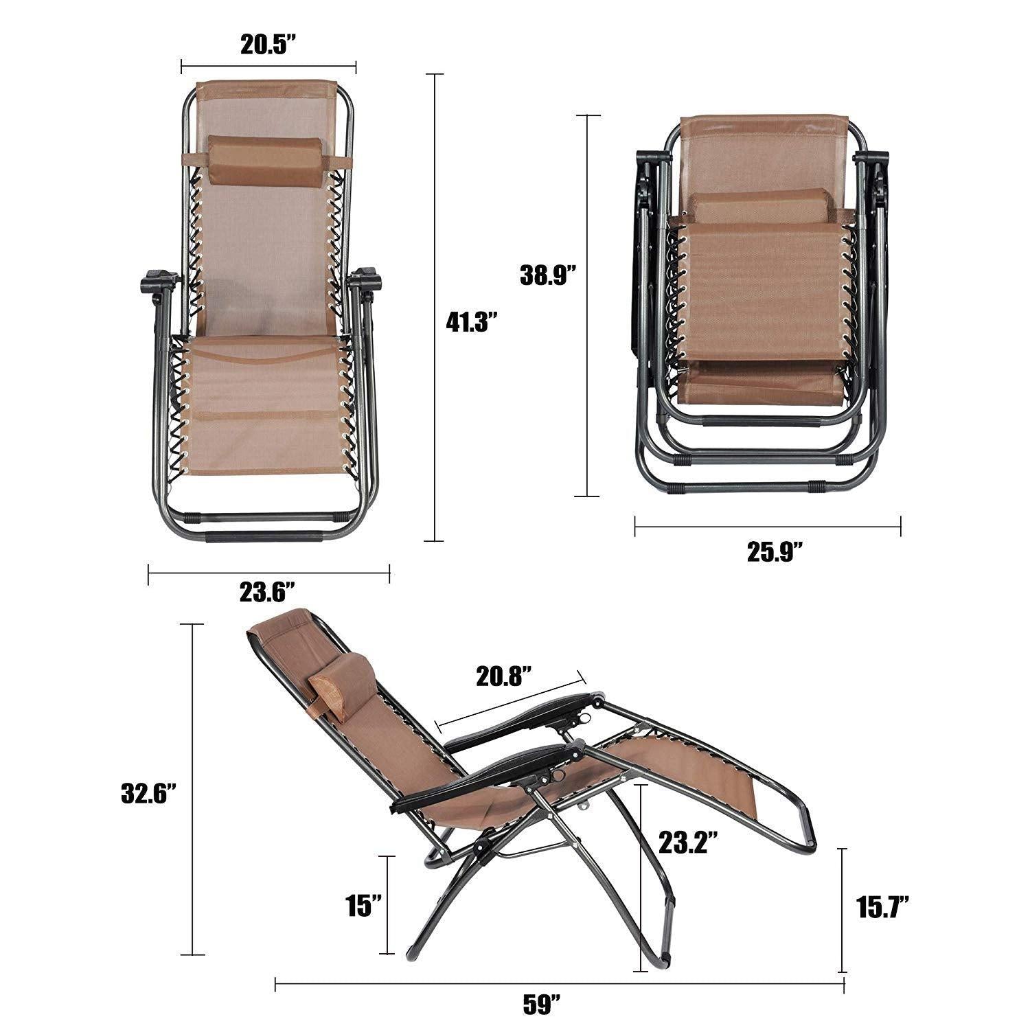 Zero Gravity Reclining Lounge Patio Chairs, 2Pc, Brown