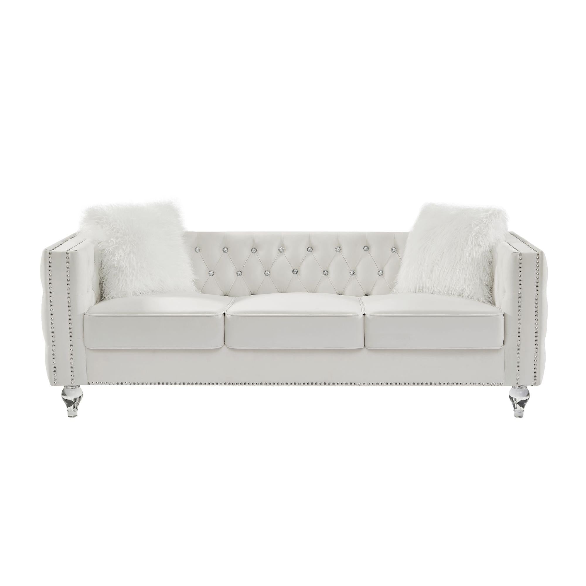 Velvet Upholstery Tufeted Sofa Crystal Feet Removable Cushion