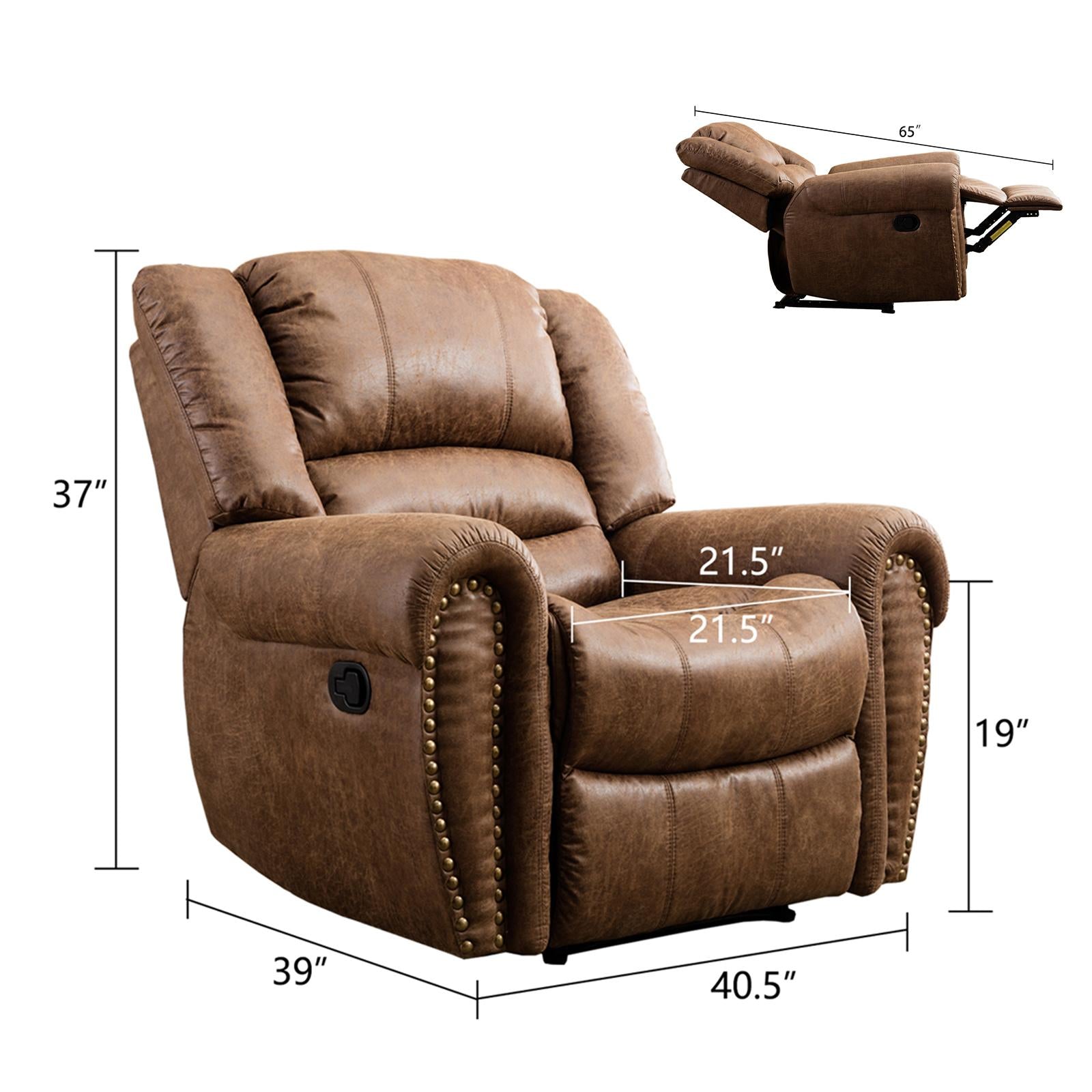 Recliner Chair Classic And Traditional Luxurious Brass Rivets Decoration Manual Chair Reclining